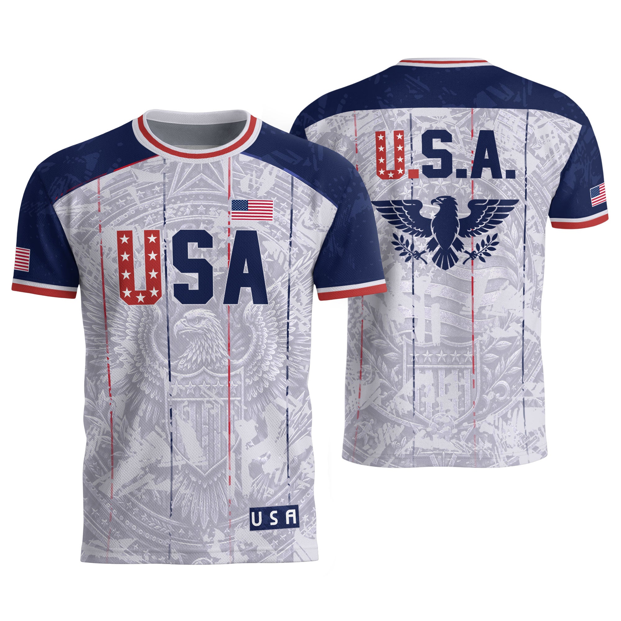 USA Soccer Jersey Men White Patriotic Eagle Team Graphic Football Shirt - Rust Field Wear