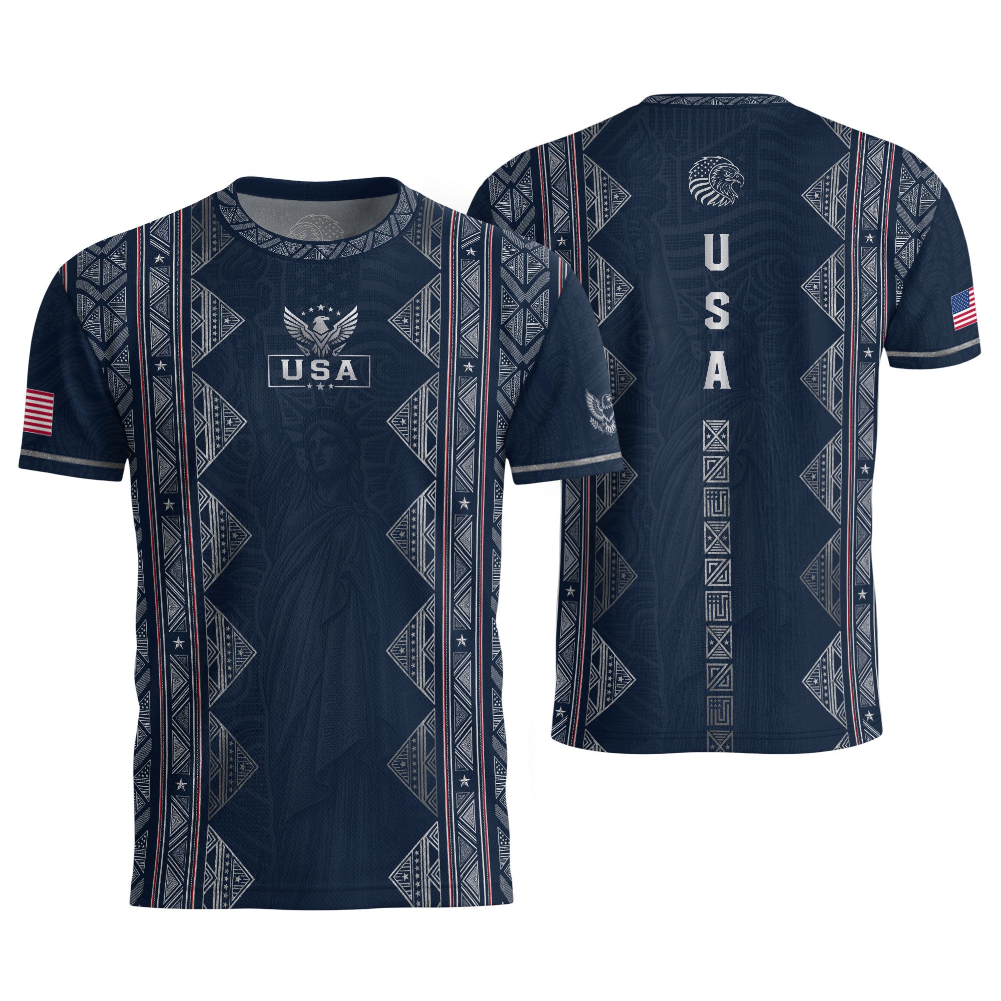 Adult Soccer Jersey Blue Patriotic Design - Iconic Statue of Liberty Sport Graphic Tee