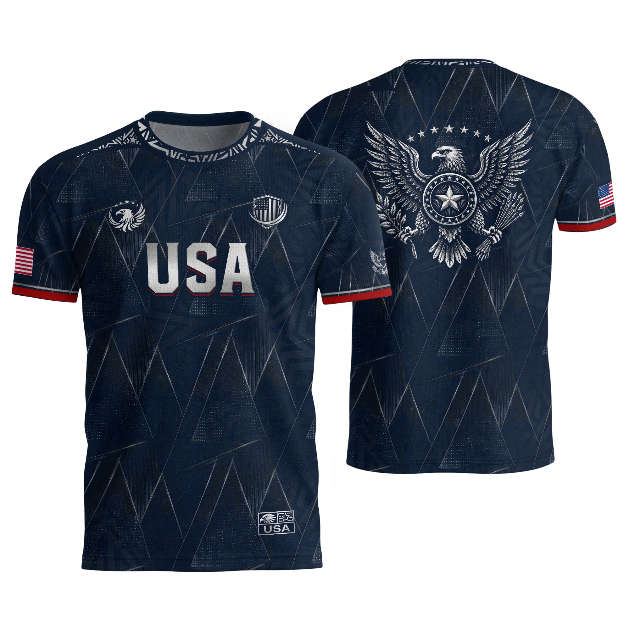 Adult Soccer Jersey Blue Patriotic Design - Bold Eagle Graphic Sport Training Shirt