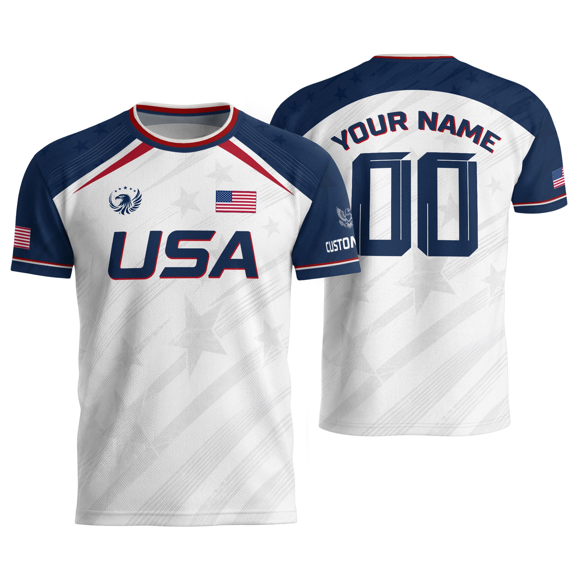 Custom Adult USA Soccer Jersey White Red Blue Patriotic American Team Football Shirt