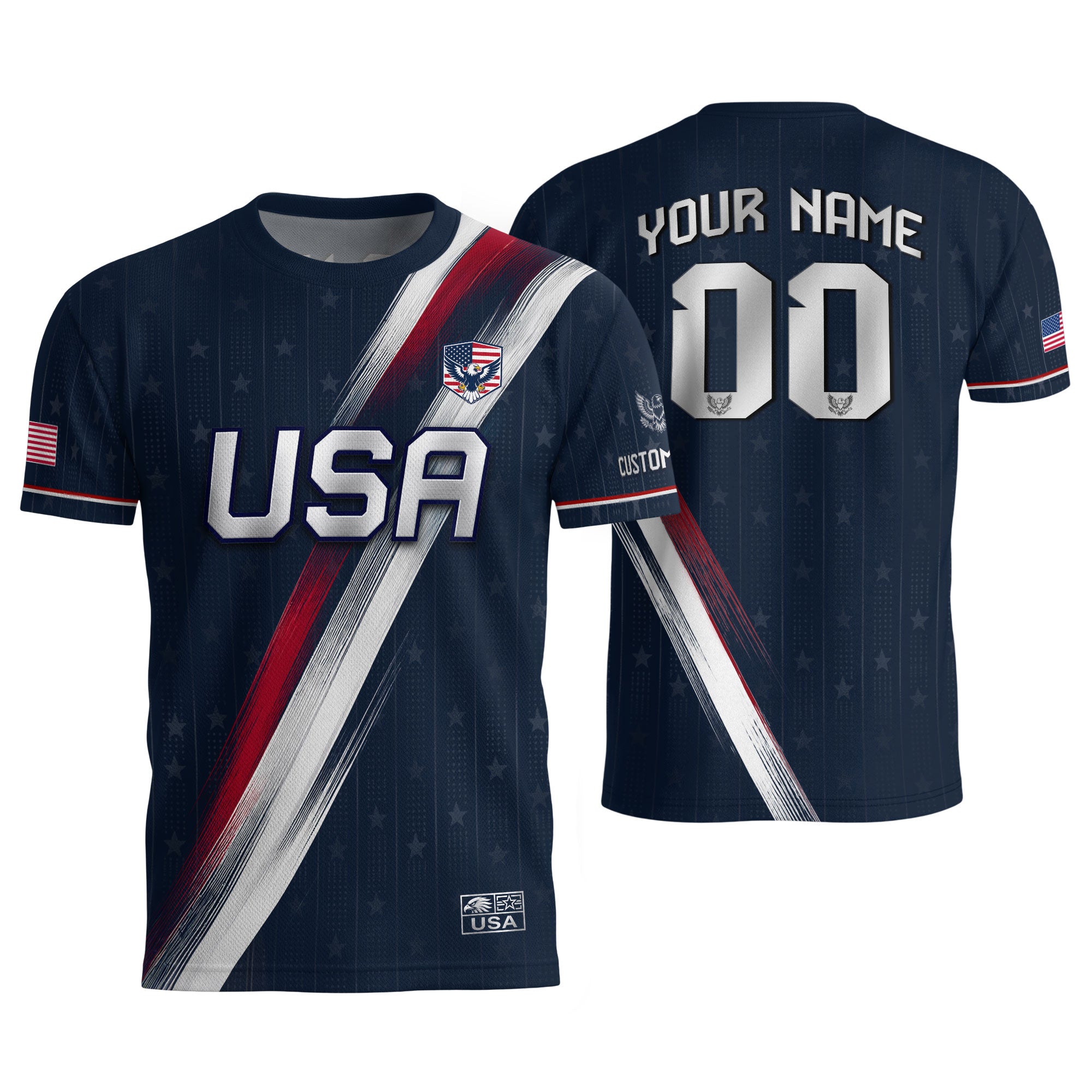 Custom Adult USA Soccer Jersey Navy Blue Patriotic American Eagle Team Football Shirt