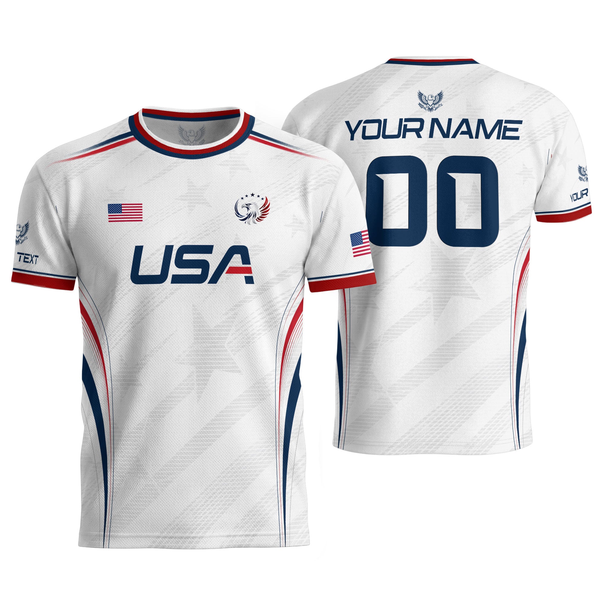 Custom White USA Soccer Jersey Personalized Adult Name Number Patriotic Sports Uniform
