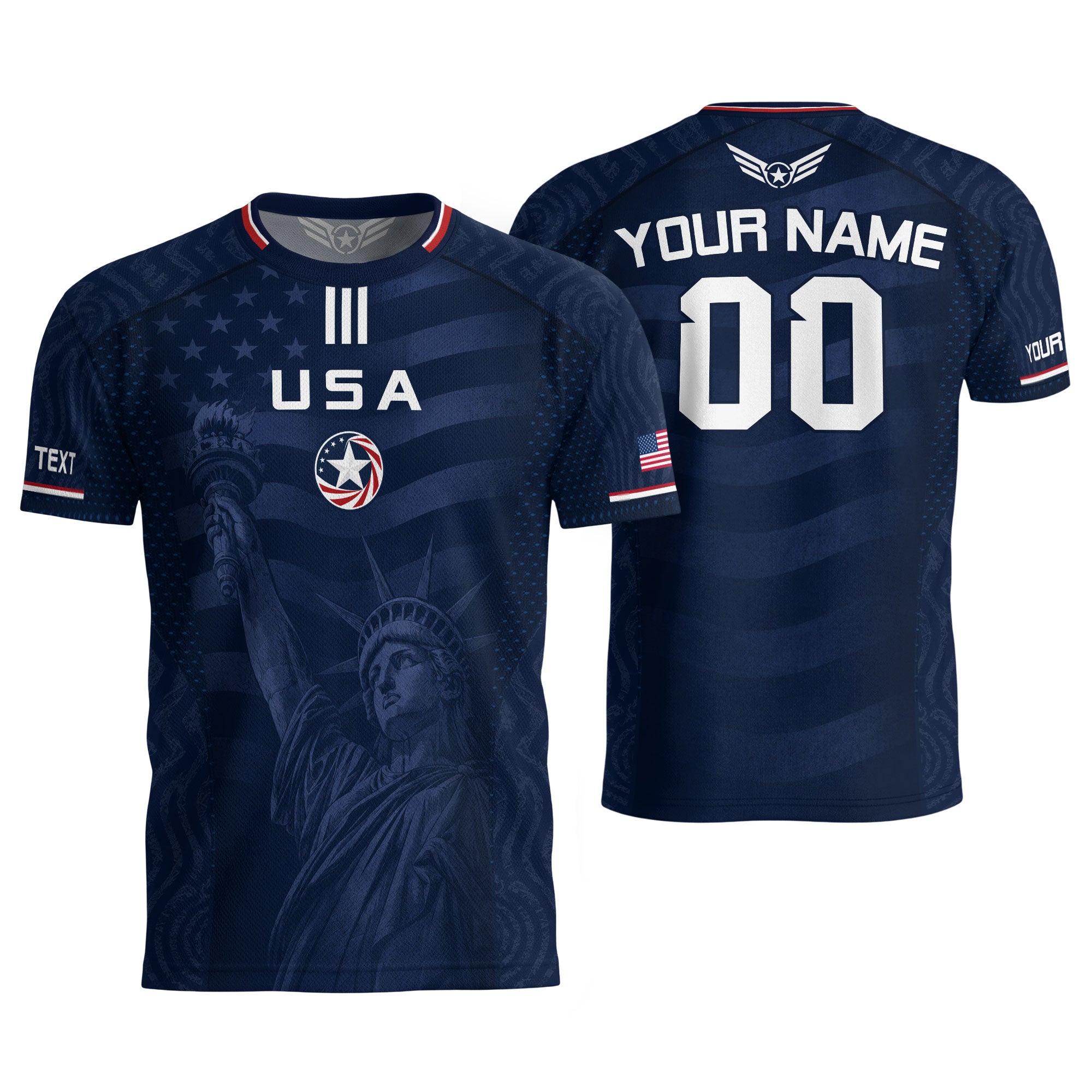Custom Blue USA Statue of Liberty Soccer Jersey - Personalized Name & Number Shirt