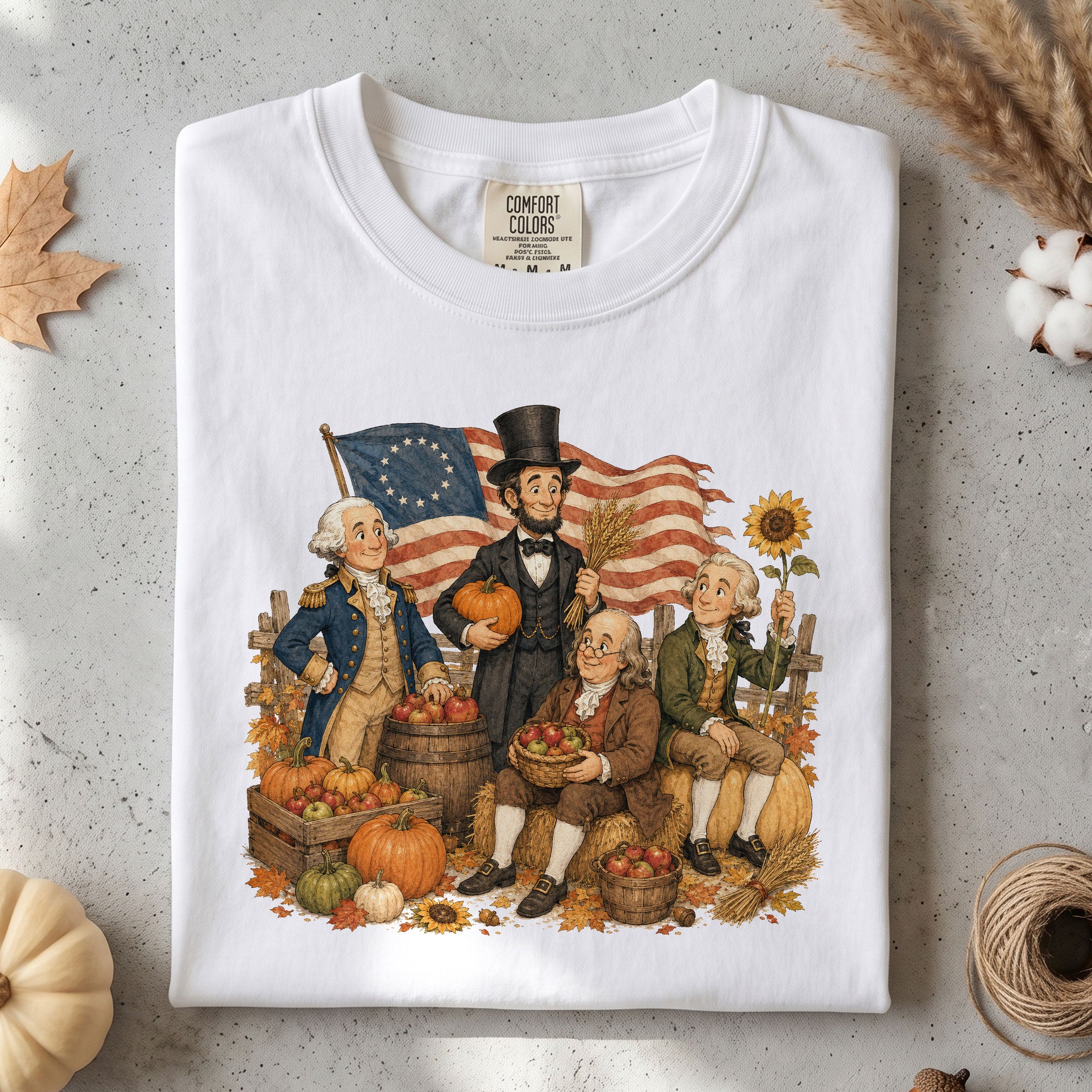 Historical Figures Fall T-Shirt Patriotic Autumn Graphic Tee for Thanksgiving Lovers