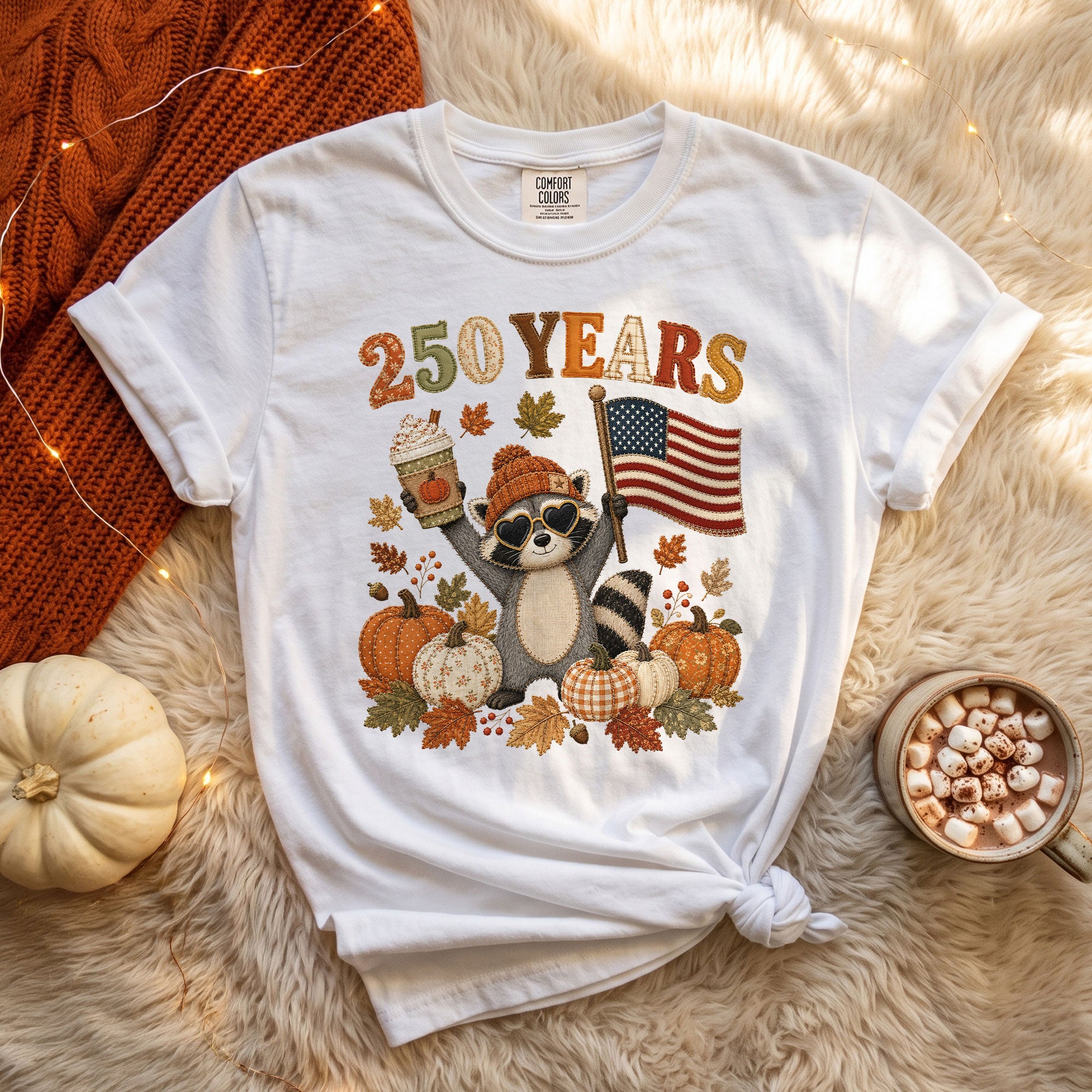 Vintage Style Raccoon 250 Years Fall Shirt: Cozy Pumpkin Autumn Seasonal Graphic Tee