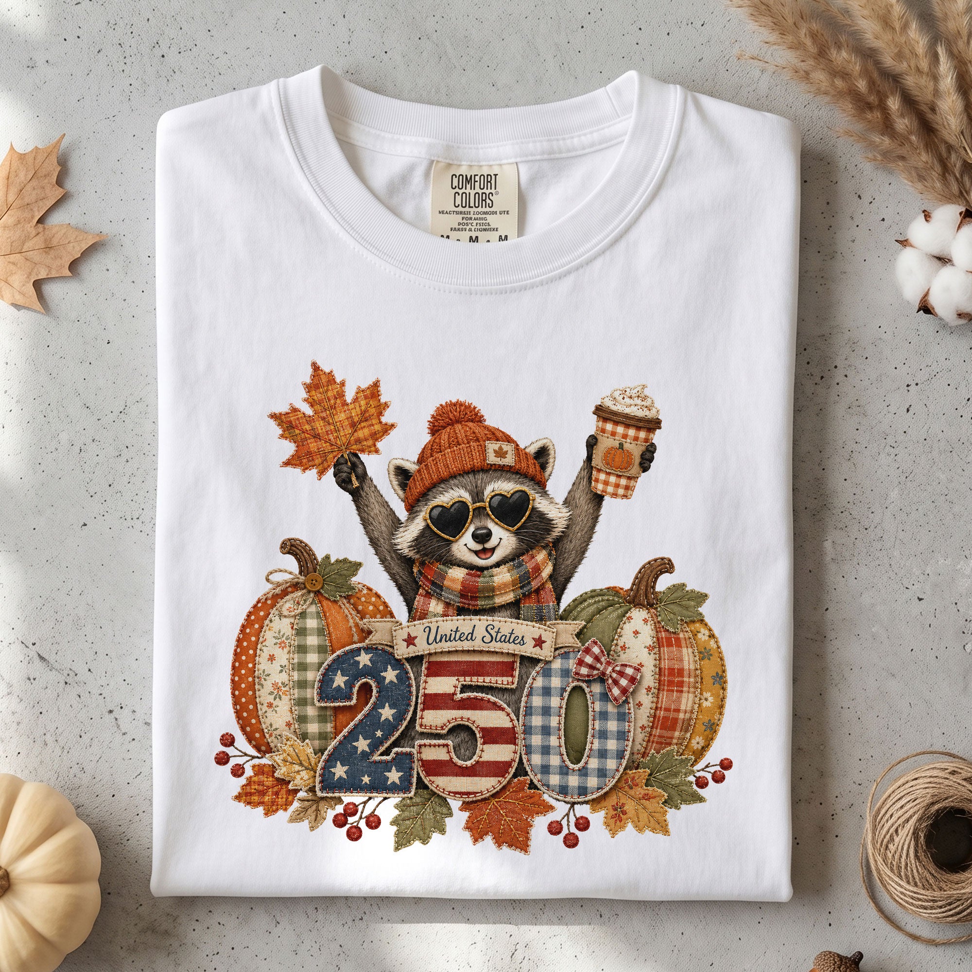 Cute Raccoon 250 Years United States Shirt: Cozy Autumn Pumpkin Seasonal Graphic Tee