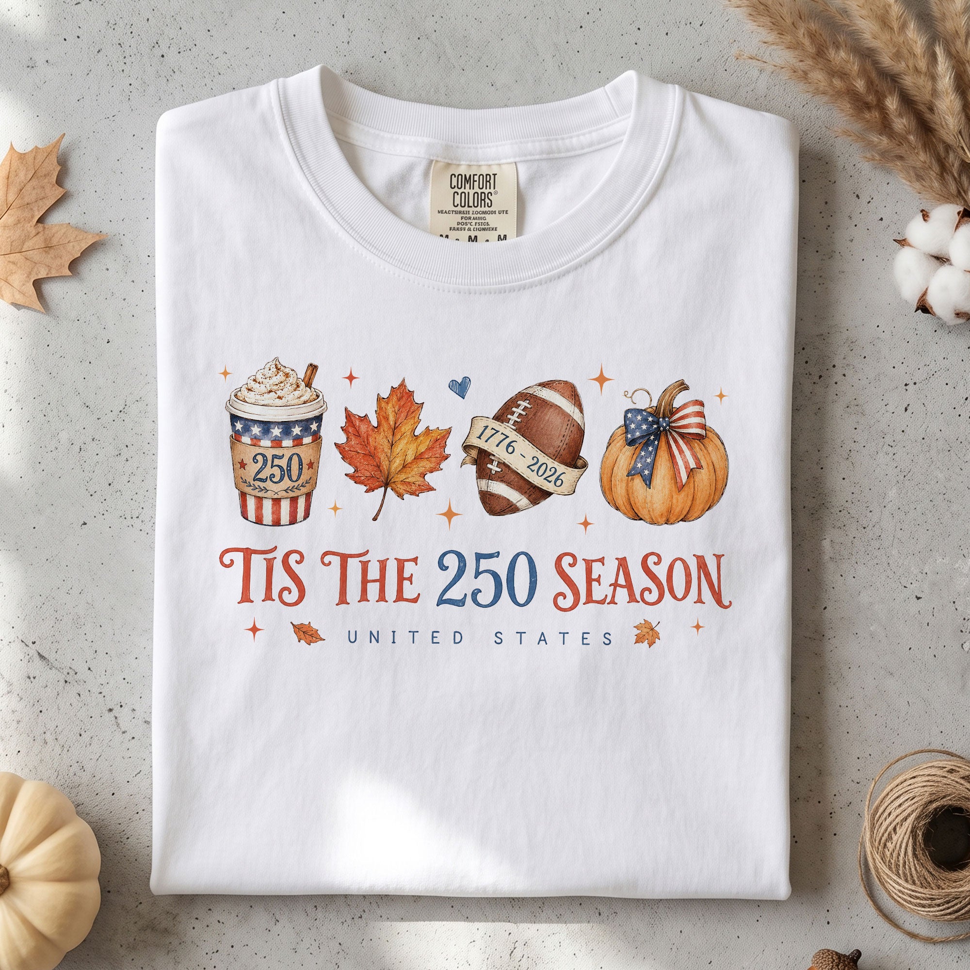 Tis The 250 Season United States T-Shirt: Festive Fall Pumpkin Football Graphic Tee