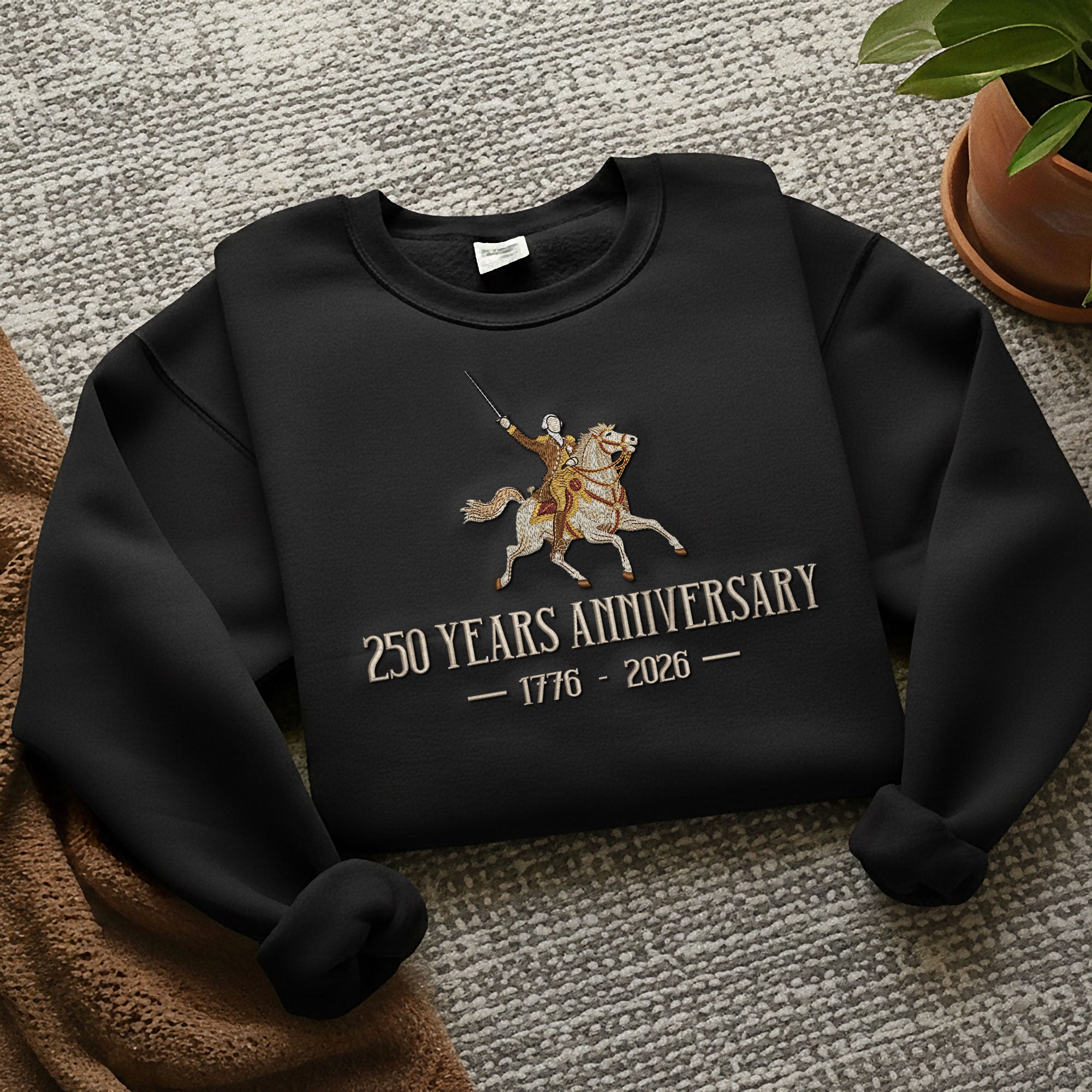 USA 250th Anniversary 250 Years Embroidered Sweatshirt 1776-2026 Patriotic Horseman Heritage