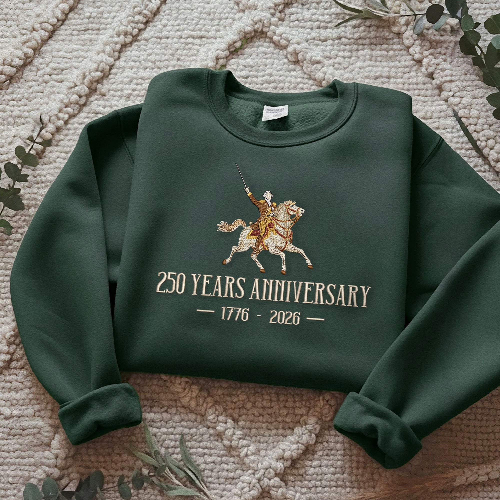 USA 250th Anniversary 250 Years Embroidered Sweatshirt 1776-2026 Patriotic Horseman Heritage