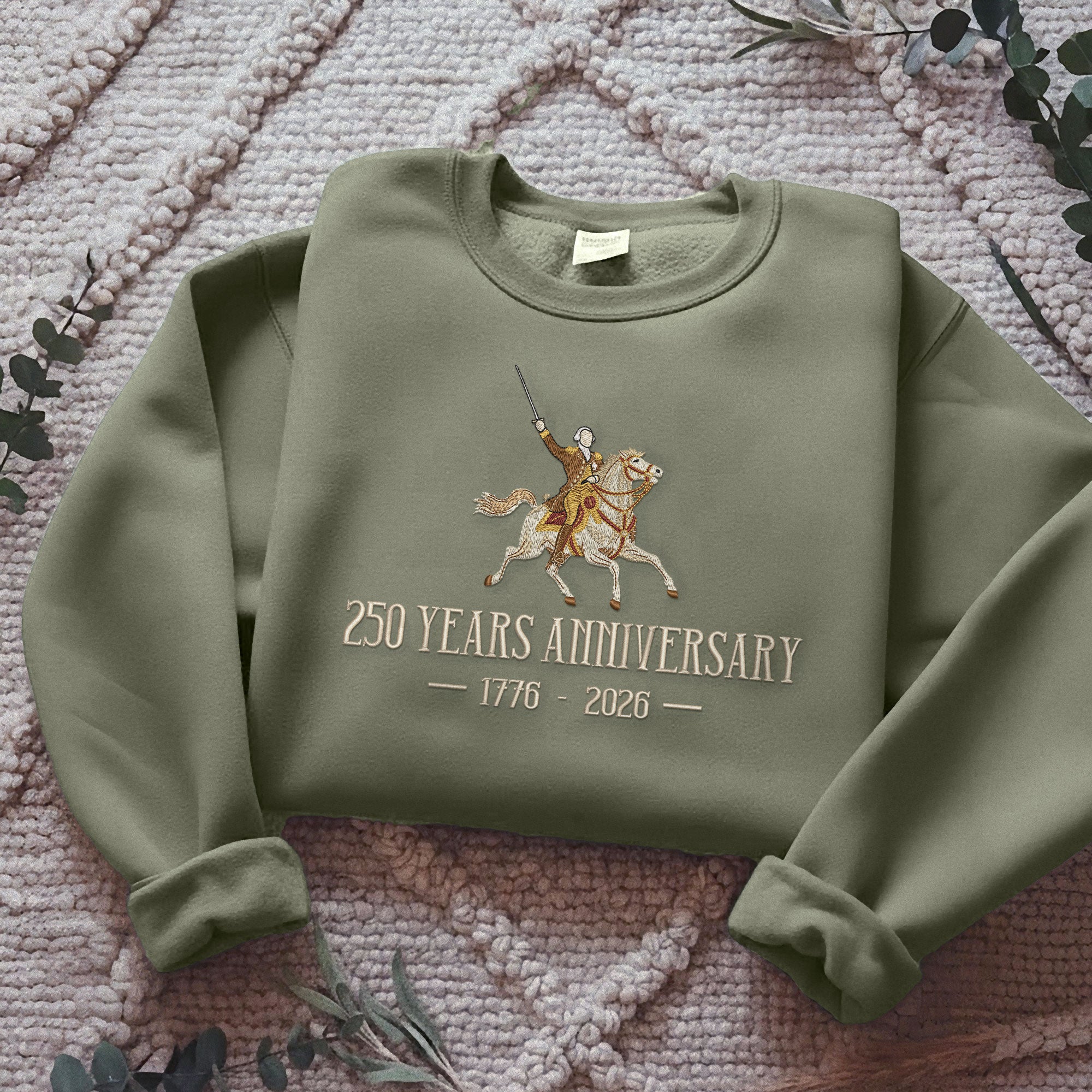 USA 250th Anniversary 250 Years Embroidered Sweatshirt 1776-2026 Patriotic Horseman Heritage