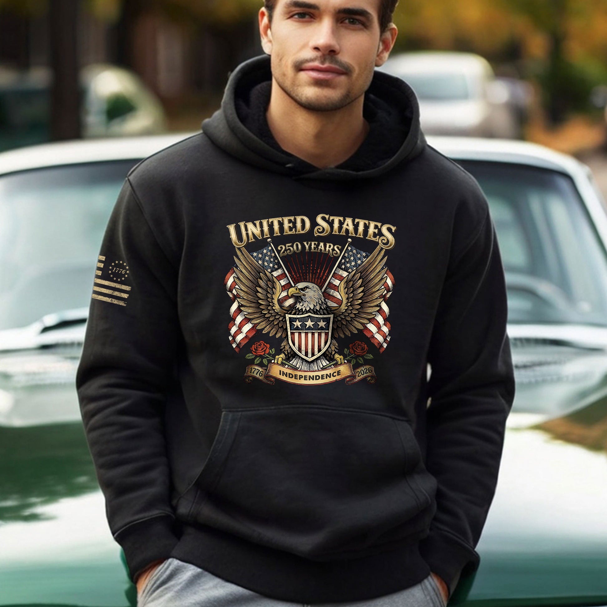 USA 250th Anniversary Hoodie 1776–2026 Historic Voyage Freedom Heritage - Rust Field Wear