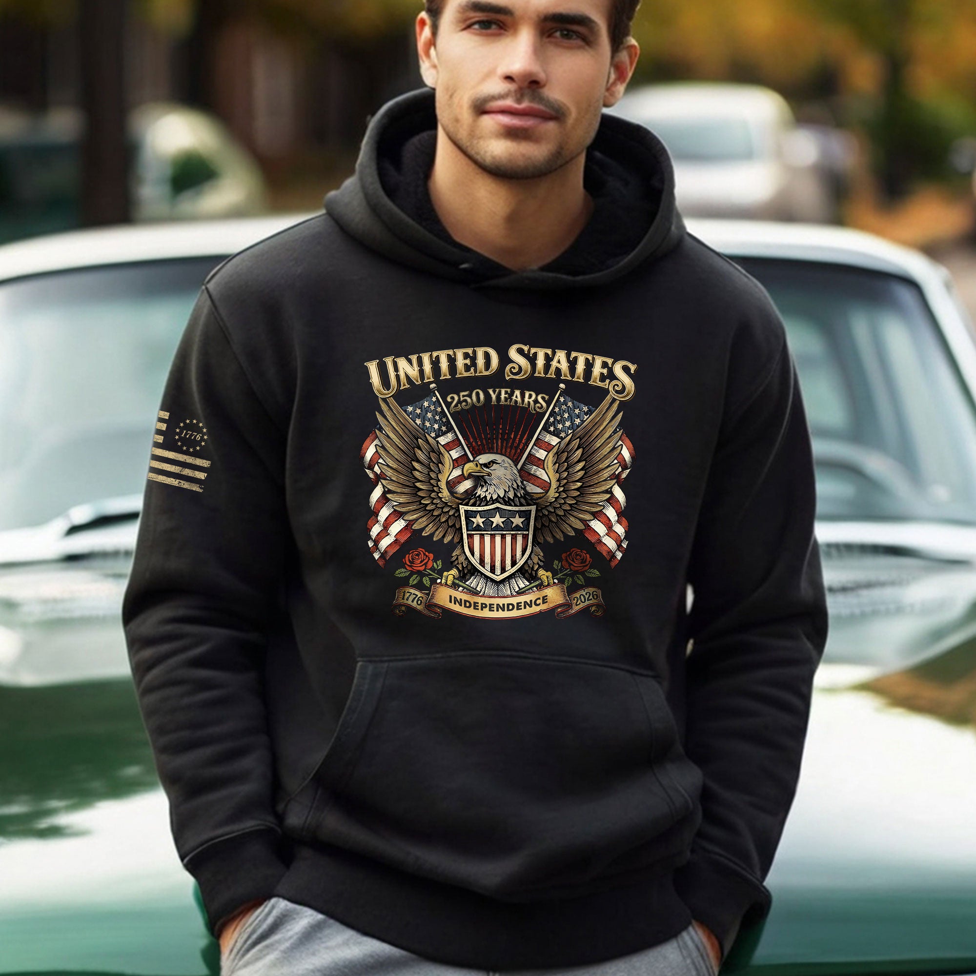 USA 250th Anniversary Hoodie 1776–2026 Historic Voyage Freedom Heritage - Rust Field Wear