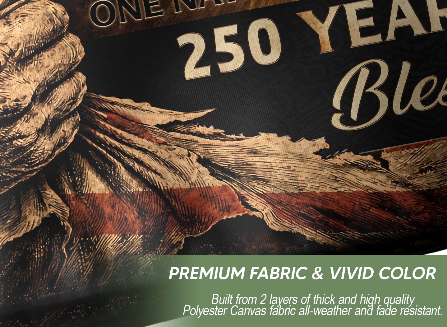 250 Years of Blessings Flag - Christian American One Nation Under God Patriot & US Flag Banner Heritage - Rust Field Wear