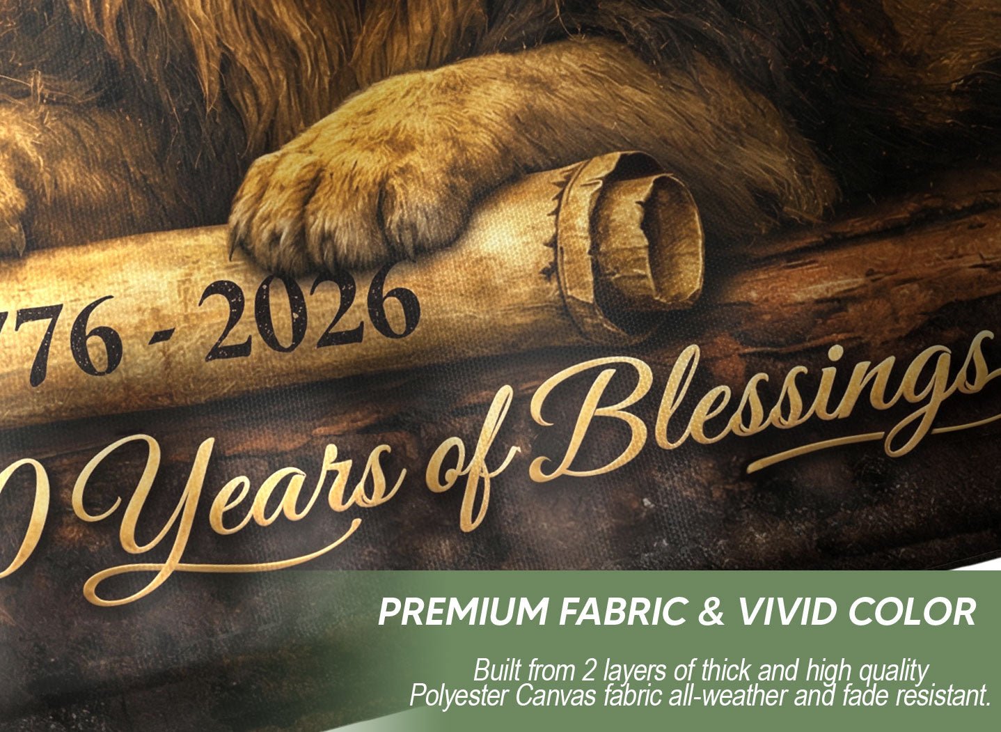Lion of Judah American Heritage Flag - 250 Years of Blessings Patriotic Banner, One Nation Under God Double Sided 1776-2026 Flag - Rust Field Wear