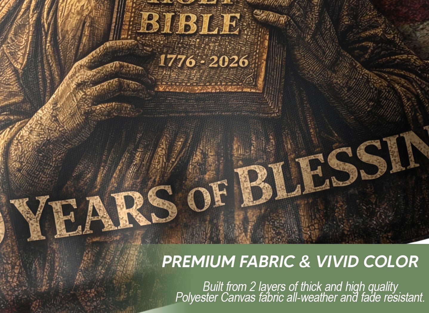 One Nation Under God 250 Years America Anniversary Flag - 250 Years of Blessings Holy Bible & Cross Banner, 1776-2026 Patriotic Double Sided Flag - Rust Field Wear