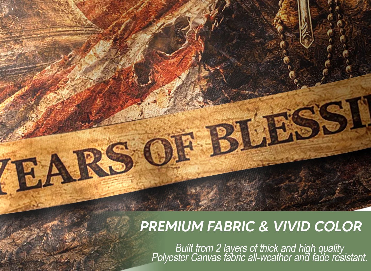 250 Years of Blessings USA Flag, Patriotic Eagle & Liberty Bell - 1776-2026 Double-Sided Banner - Rust Field Wear