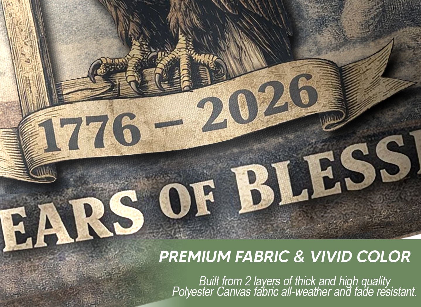 250th Anniversary Cross & Eagle, One Nation Under God 250 Years of Blessings USA Flag - Double Sided Premium House Flag - Rust Field Wear