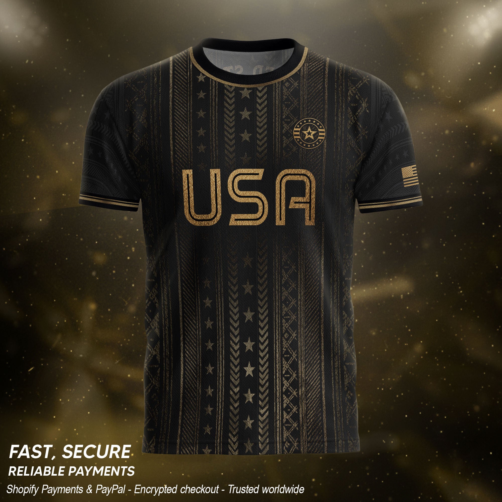 Black USA Soccer Shirt Golden Eagle Emblem United States National Team Fan Jersey Gift Tee