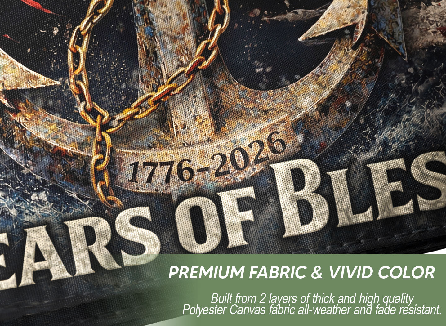 250 Years of Blessings Christian Flag 1776–2026 – Anchor Cross & Chain Patriotic Double Sided Banner