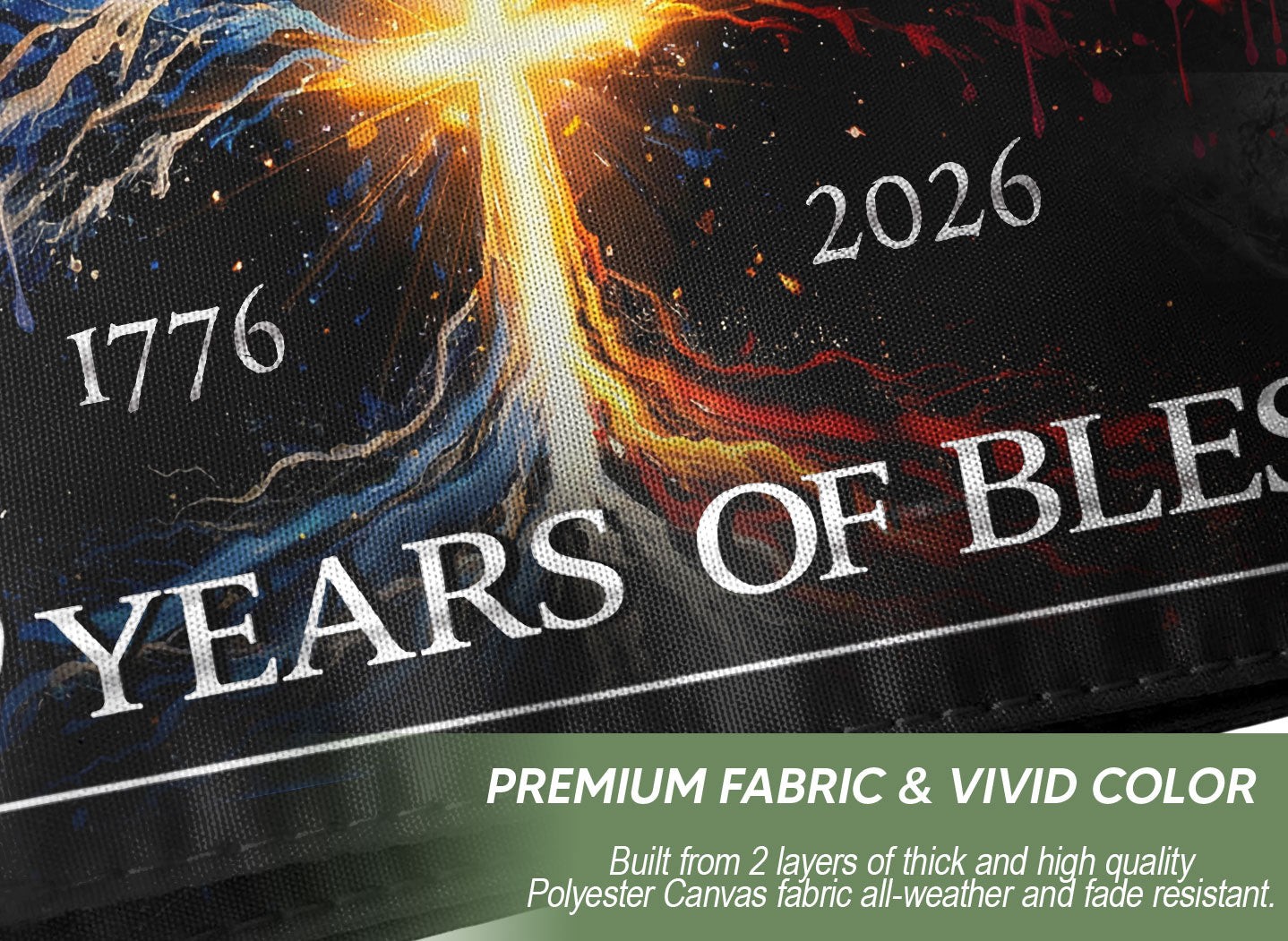 1776–2026 Christian Flag – Cross Tree & Jet Fighters Patriotic 250 Years Anniversary Banner