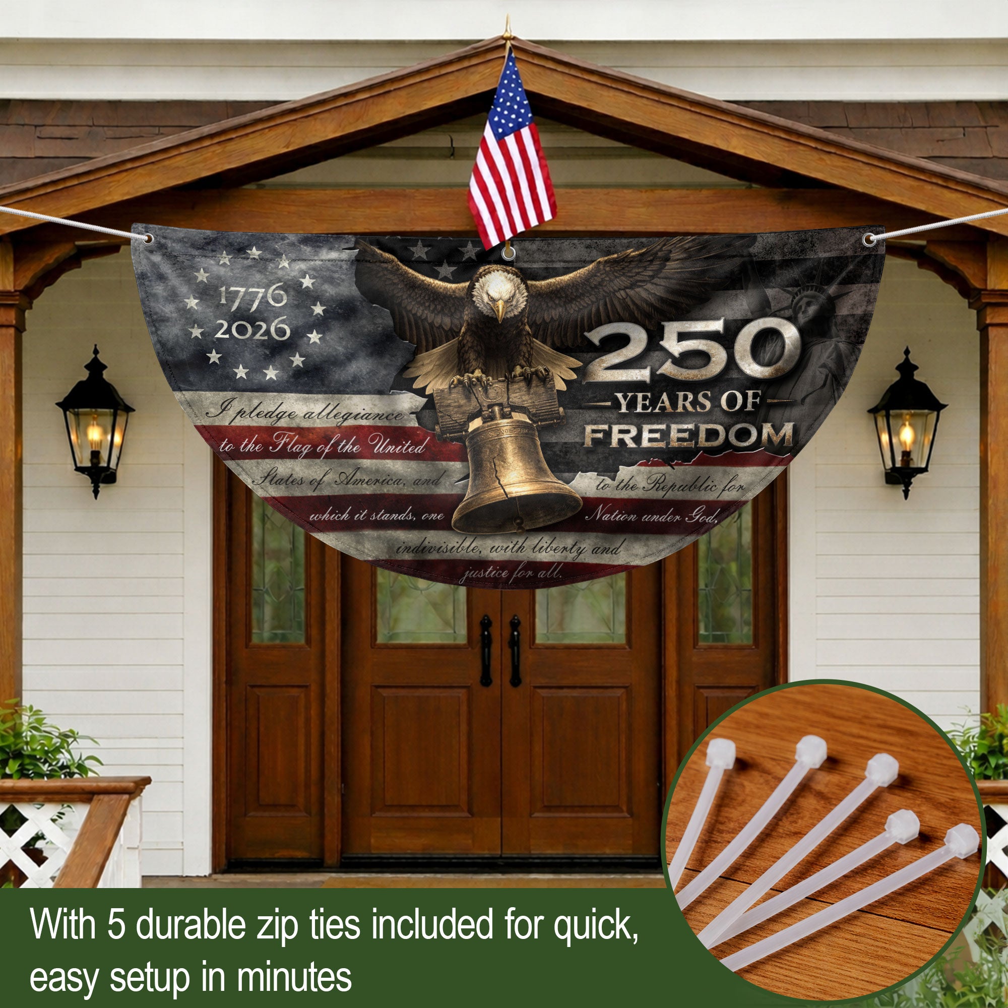 250 Years of Freedom Fence Flag 1776-2026 Liberty Bell Eagle Patriotic Banner Decor
