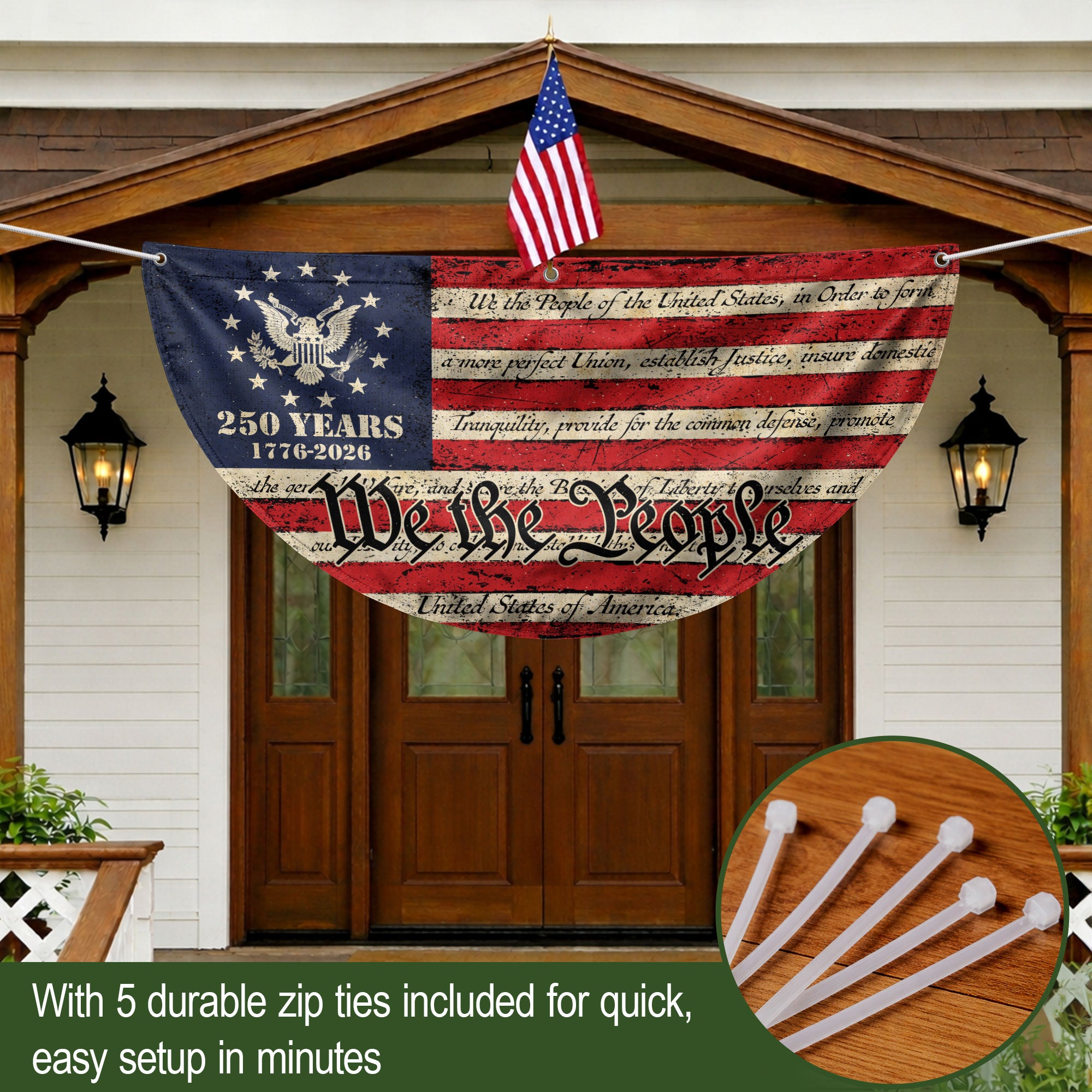 250th Anniversary USA Flag Fence Banner - Patriotic We The People Design for 2026 Celebration
