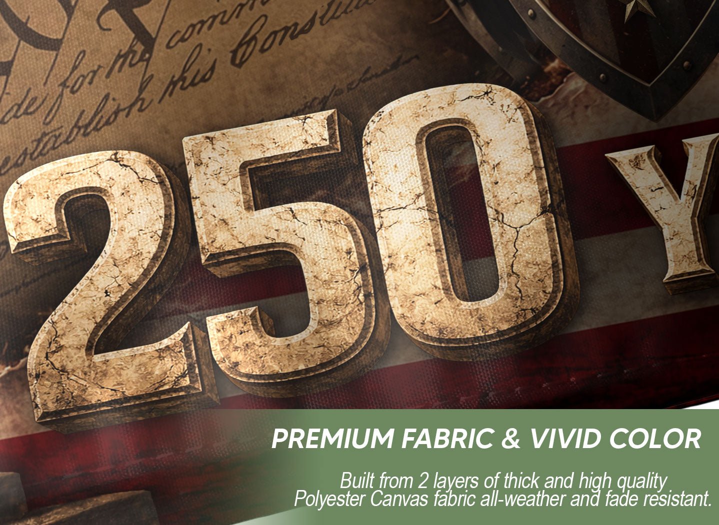 US 250 Years Flag 3x5 ft Lady Justice Eagle Shield 1776-2026 Patriotic American Banner - Rust Field Wear