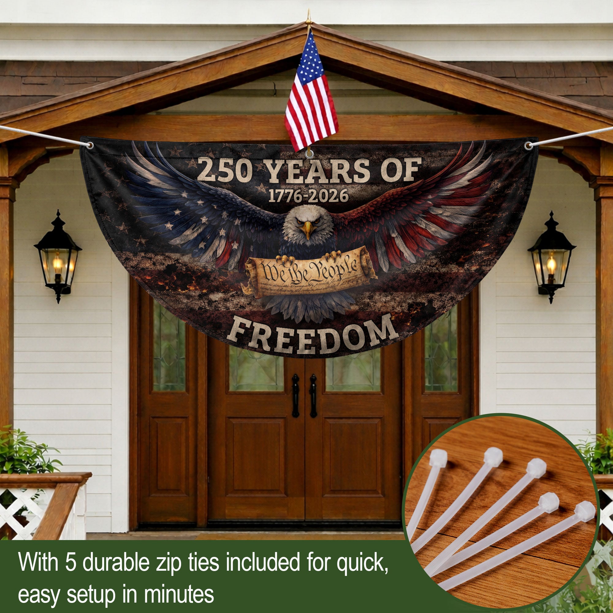 Fence Flag USA 250th Anniversary 1776–2026, American Eagle Patriotic 250 Year Flag, Outdoor Banner Decor