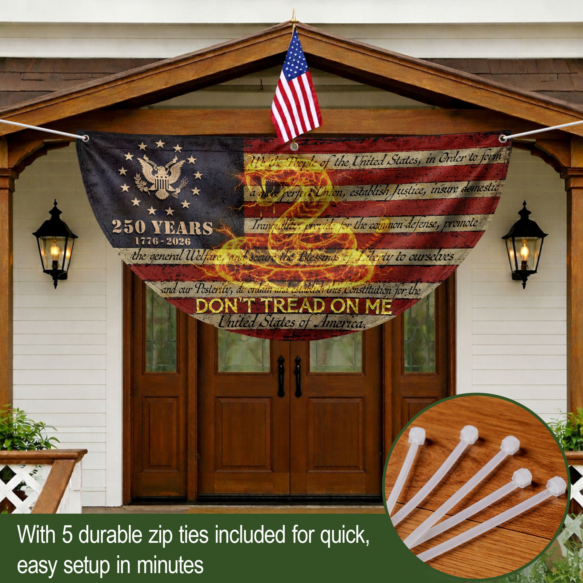 Fence Flag USA 250th Anniversary 1776–2026, Patriotic 250 Year American Flag Banner Decor