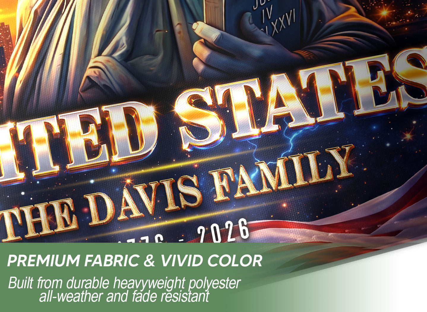 Custom Family Name 250th Anniversary Garden Flag – Statue of Liberty USA 1776-2026