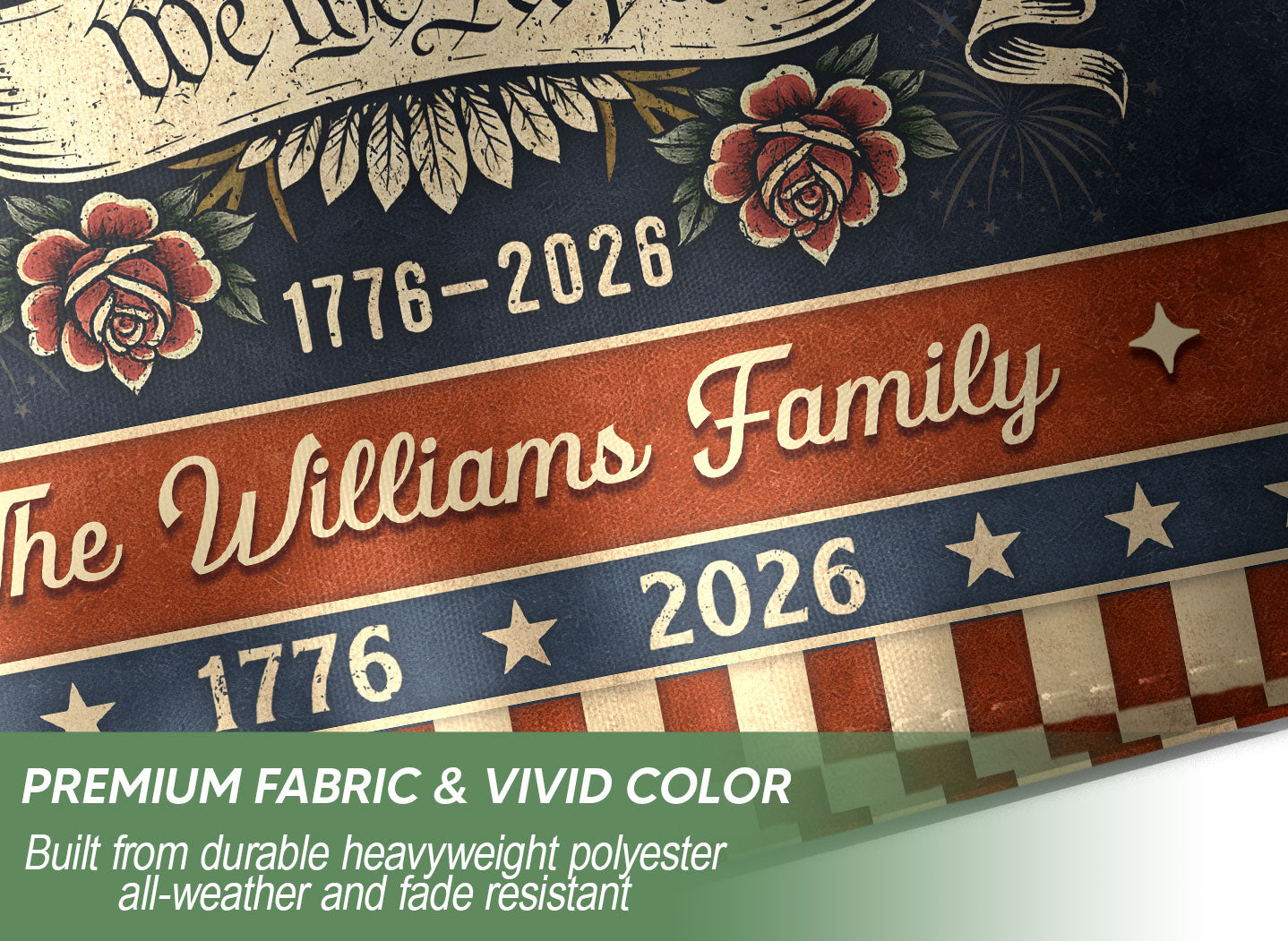 Personalized Patriotic Garden Banner – 250 Years of the USA Featuring Eagle & “We the People” (1776–2026)