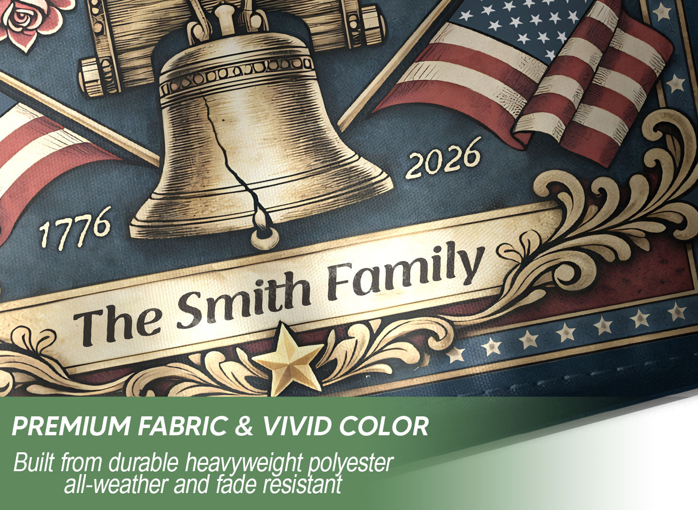 United States 250th Anniversary Garden Flag – Custom Family Name with Eagle, Liberty Bell & 'We the People' 1776-2026