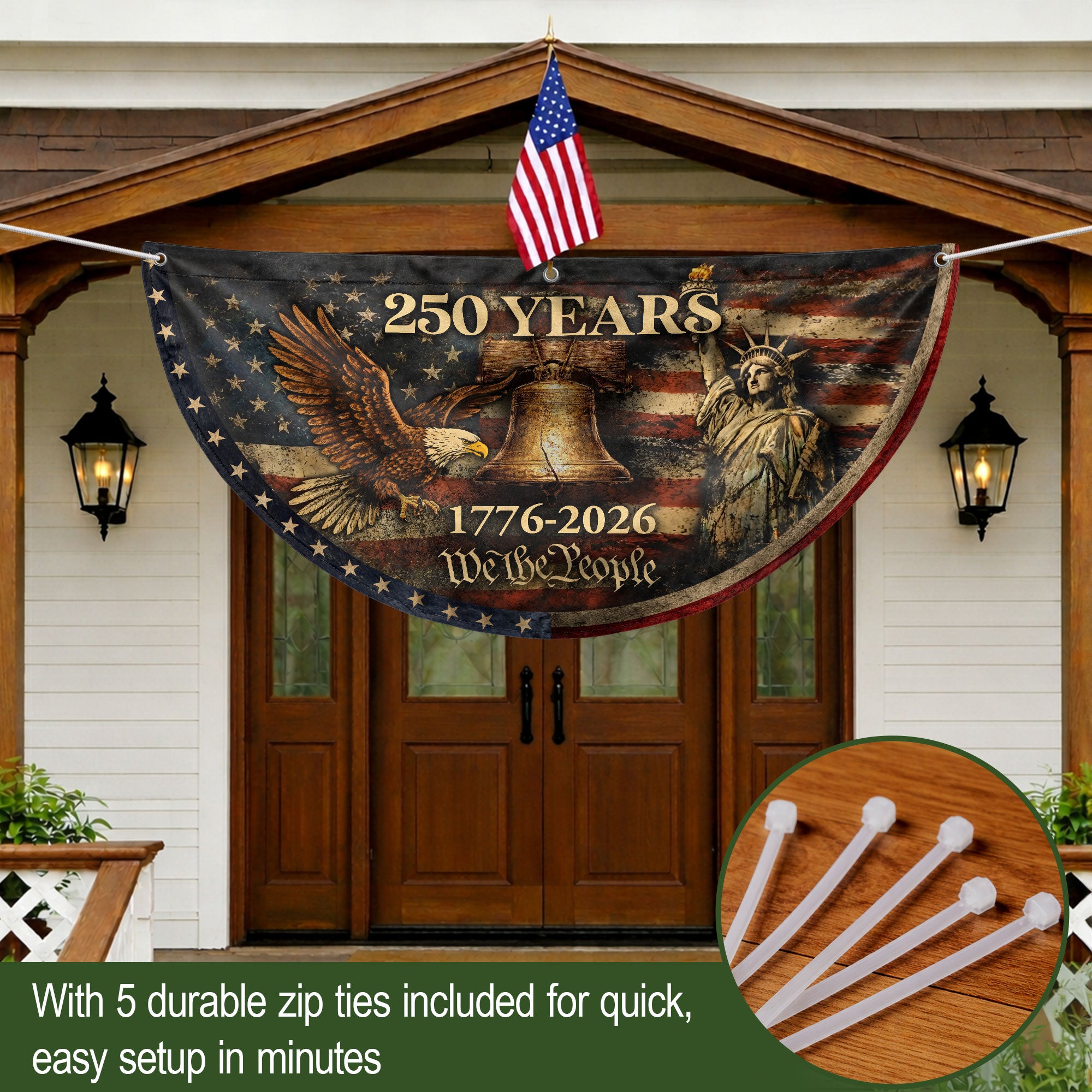 250 Years Fence Flag 1776-2026 We The People Eagle Liberty Bell Patriotic Flag Decor