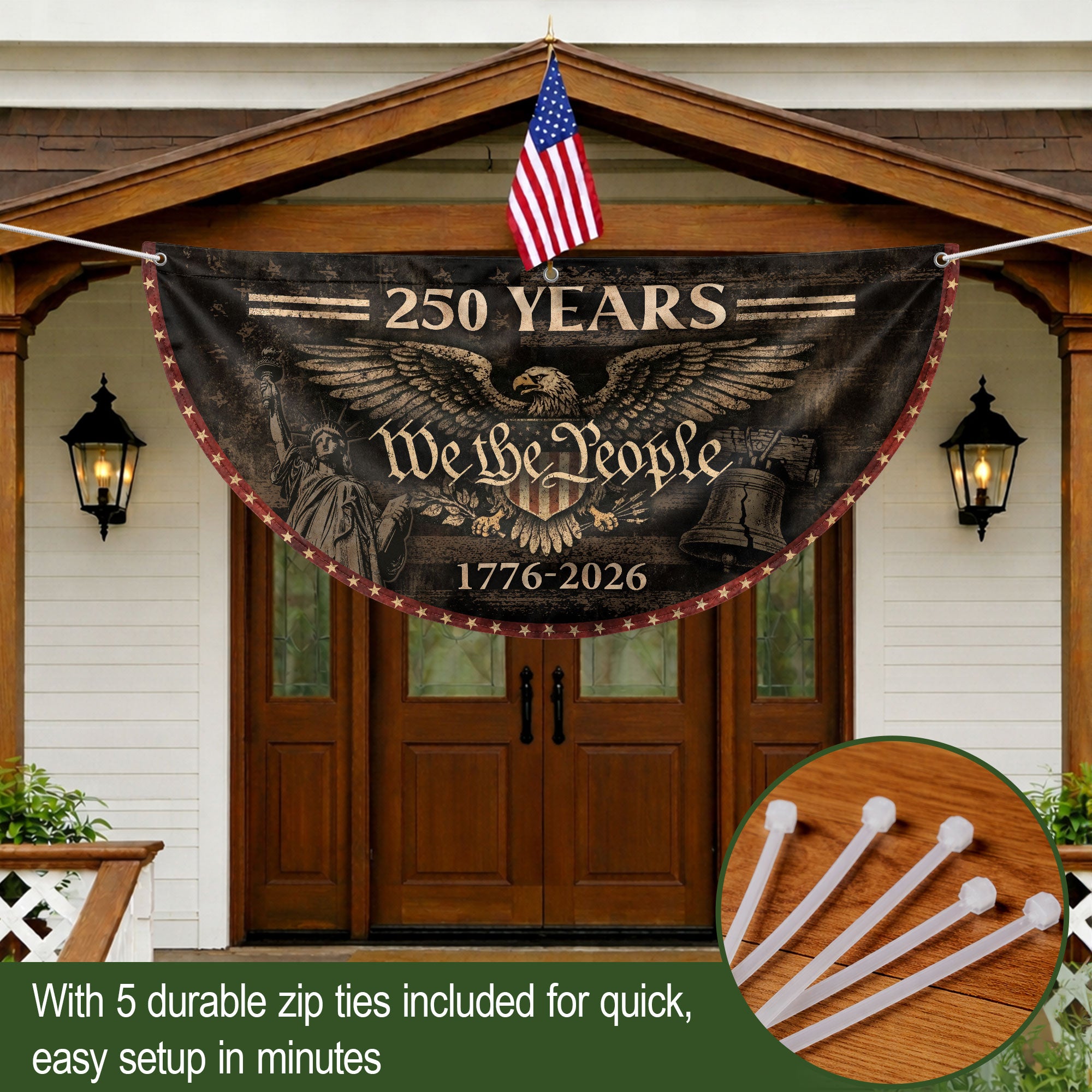 250 Years Fence Flag 1776–2026 We The People Eagle Patriotic Banner USA Decor