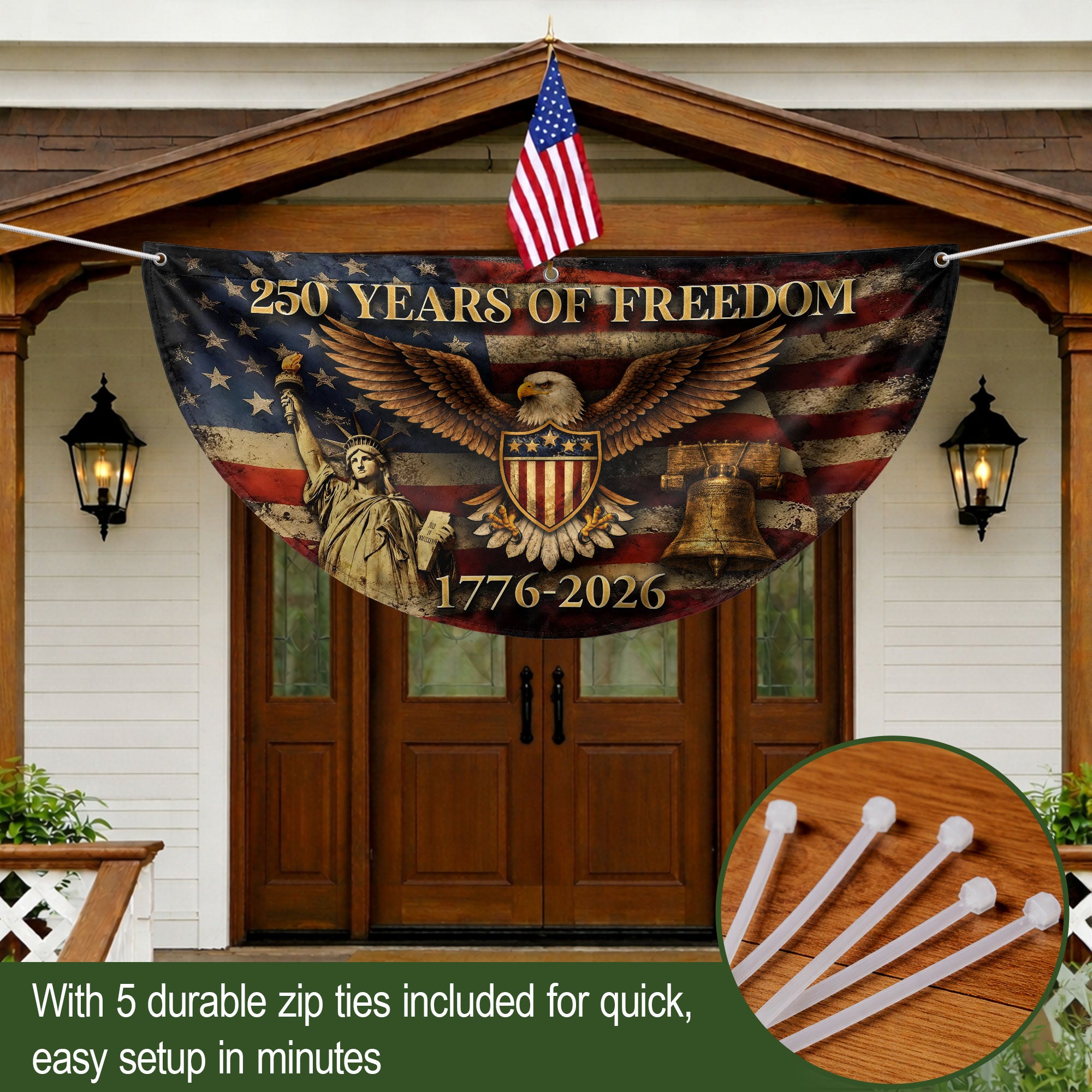 250 Years of Freedom Fence Flag 1776-2026 Patriotic Eagle Liberty Bell Flag Decor