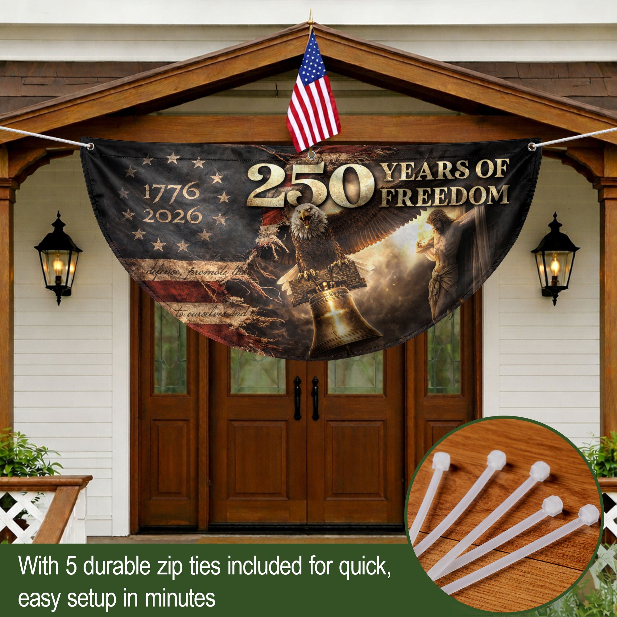 250 Years USA Anniversary Fence Flag 1776-2026 – Jesus & Eagle Christian Patriotic Double Sided Banner