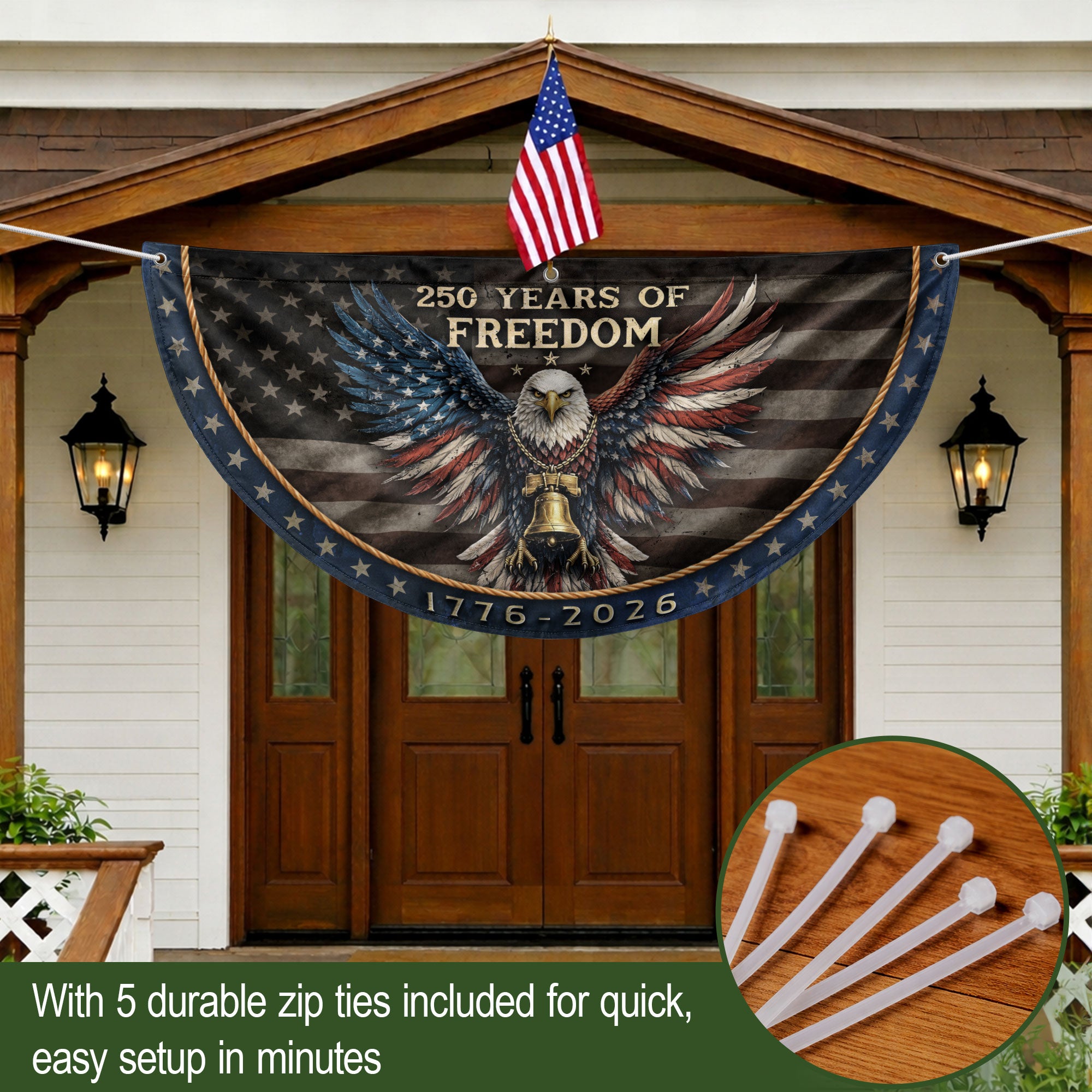 250 Years of Freedom Fence Flag 1776-2026 Patriotic Eagle Liberty Bell Banner