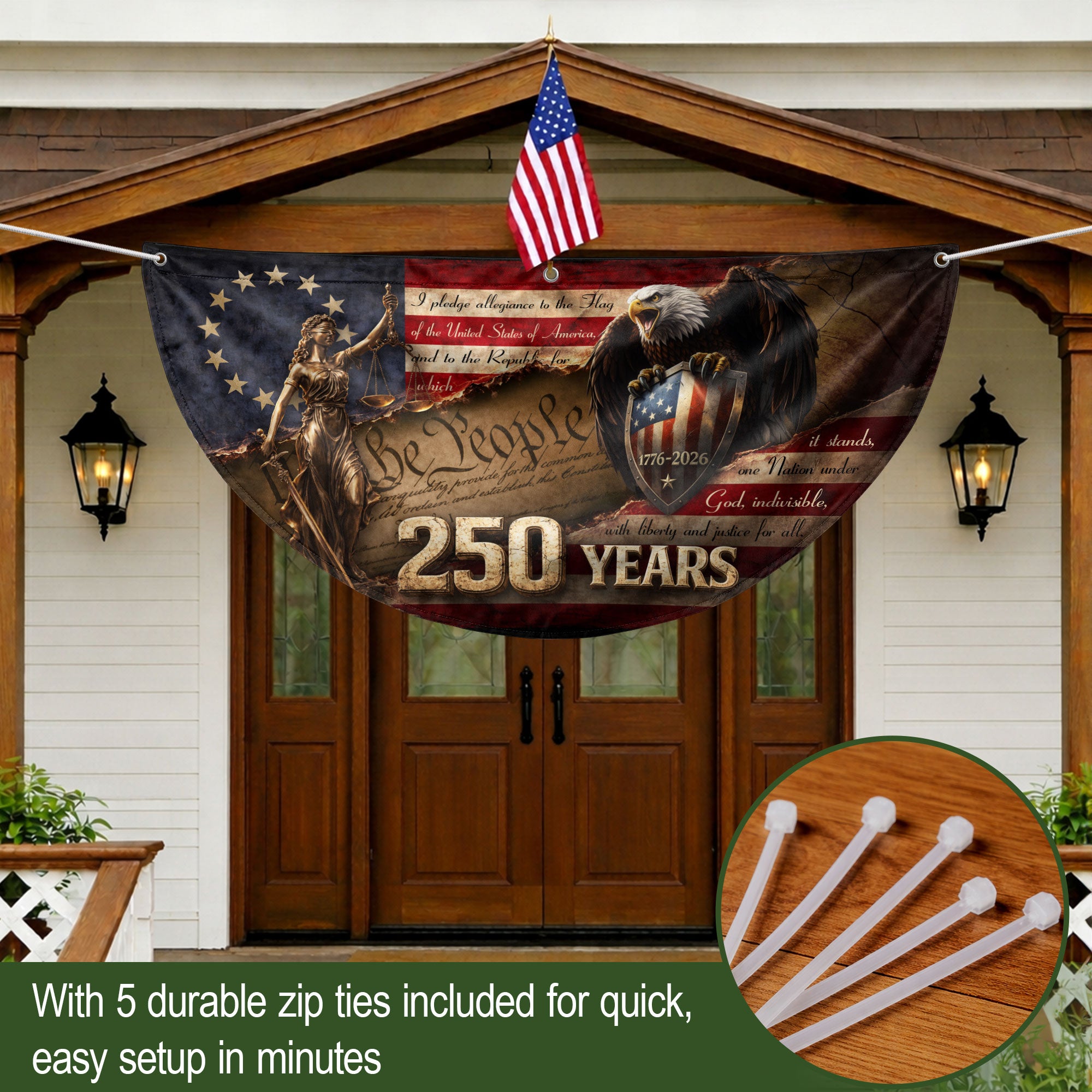 We The People Lady Justice Fence Flag 250 Years Patriotic Eagle - 1776-2026 Flag Decor