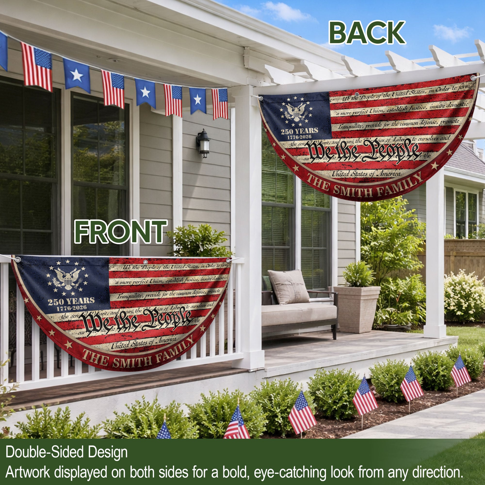 250 Years of Freedom Flag Fence Flag Custom Family Name, We The People Flag, American Flag with Eagle Patriotic Banner
