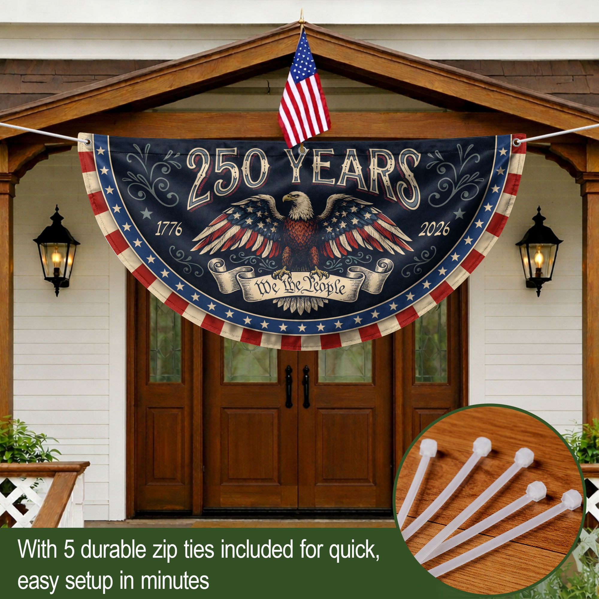Fence Flag 250 Years of Freedom 1776-2026 Patriotic Eagle Outdoor Porch Railing Banner