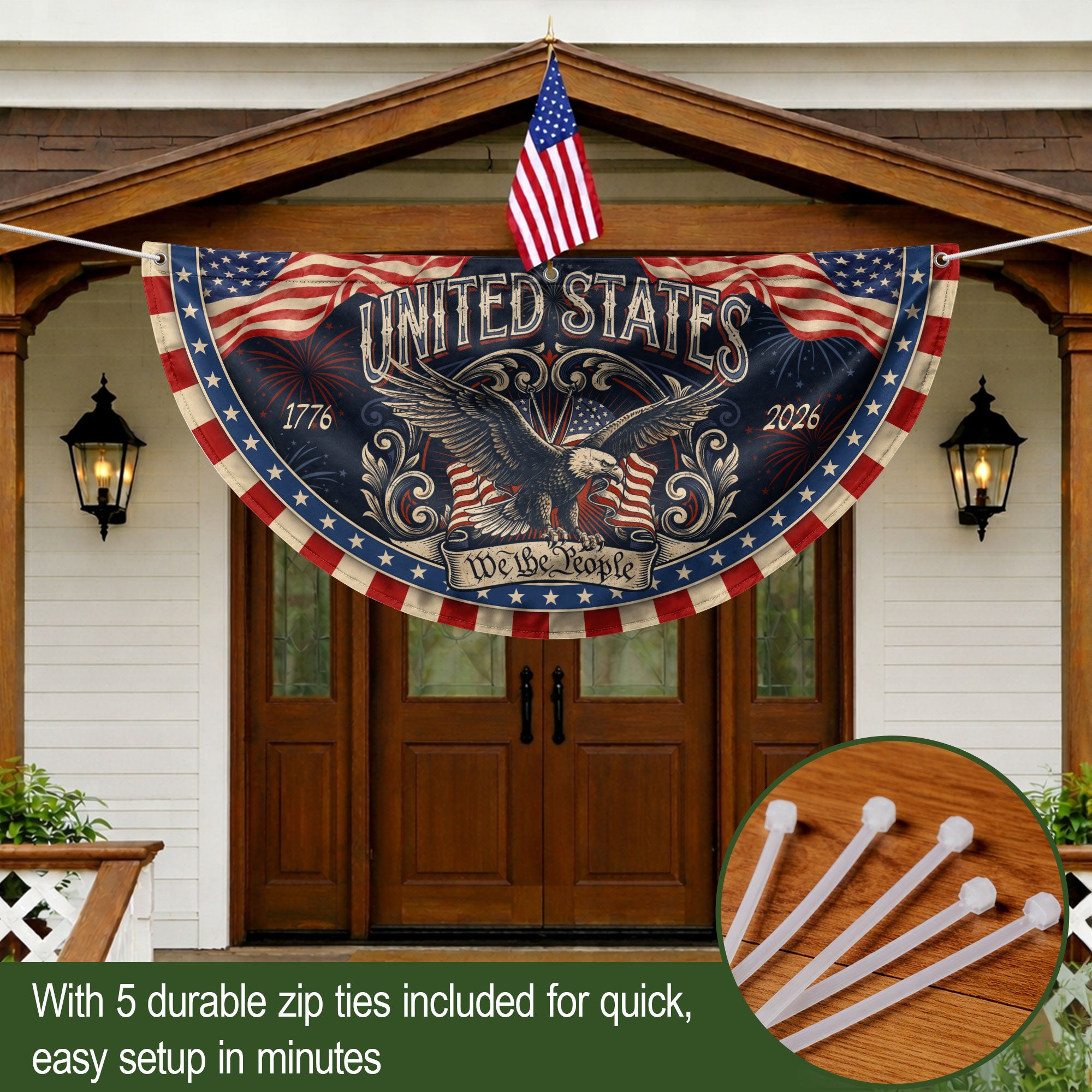 Patriotic Fence Flag 250 Years of Freedom 1776-2026 Decor - We The People Outdoor Banner