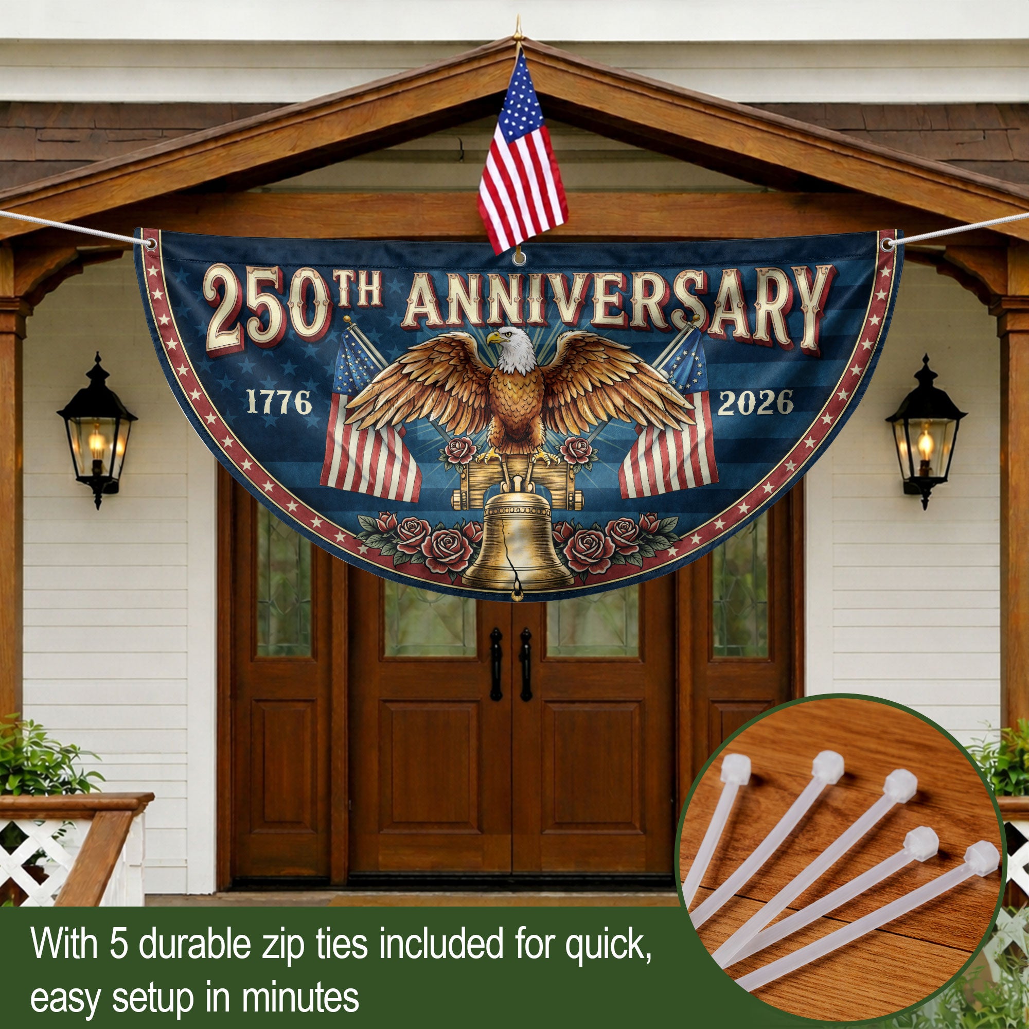 250th Anniversary USA Fence Flag - Patriotic Eagle & Liberty Bell Decoration for 2026