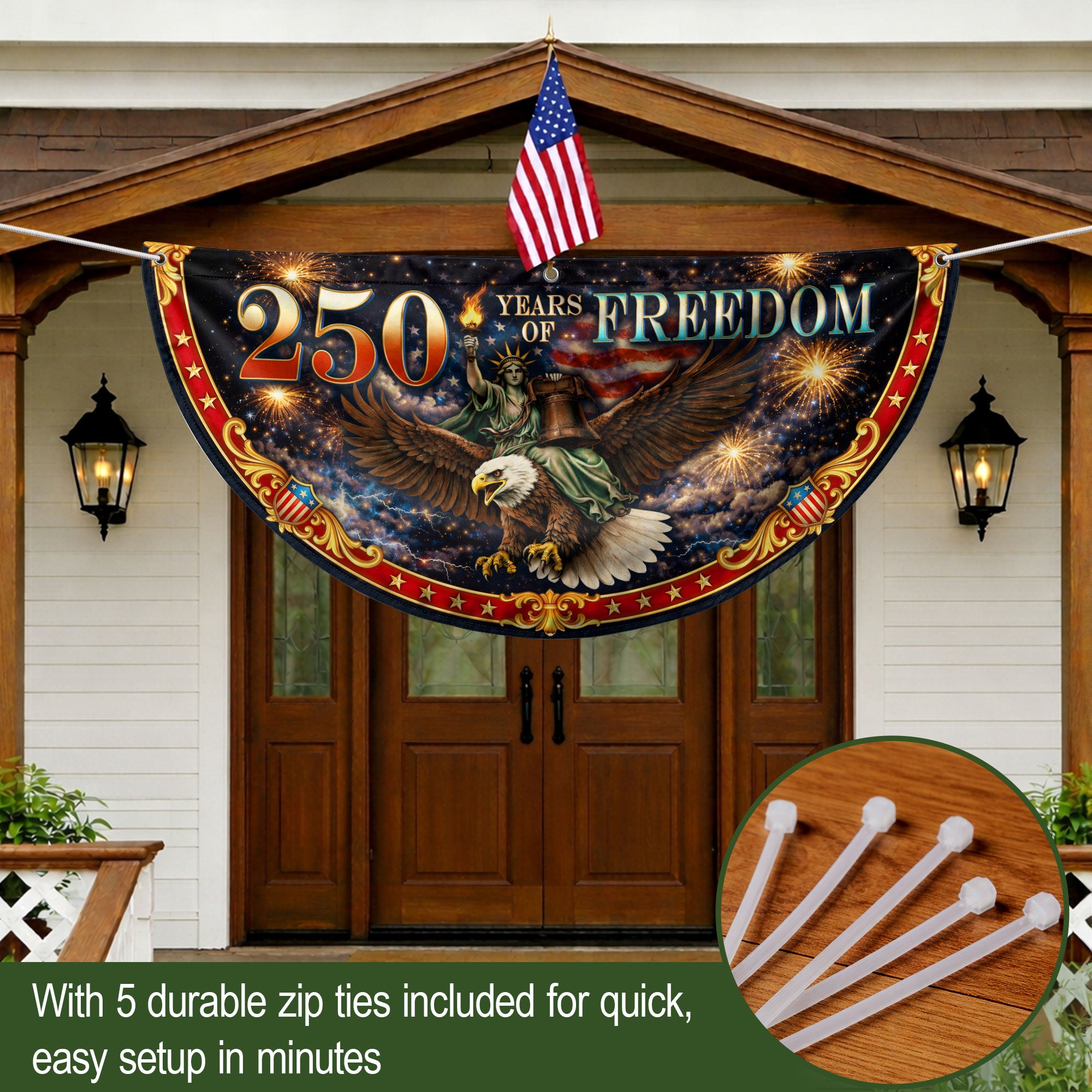 Fence Flag 250 Years of Freedom 1776-2026 Patriotic Eagle Liberty Bell Fireworks Banner