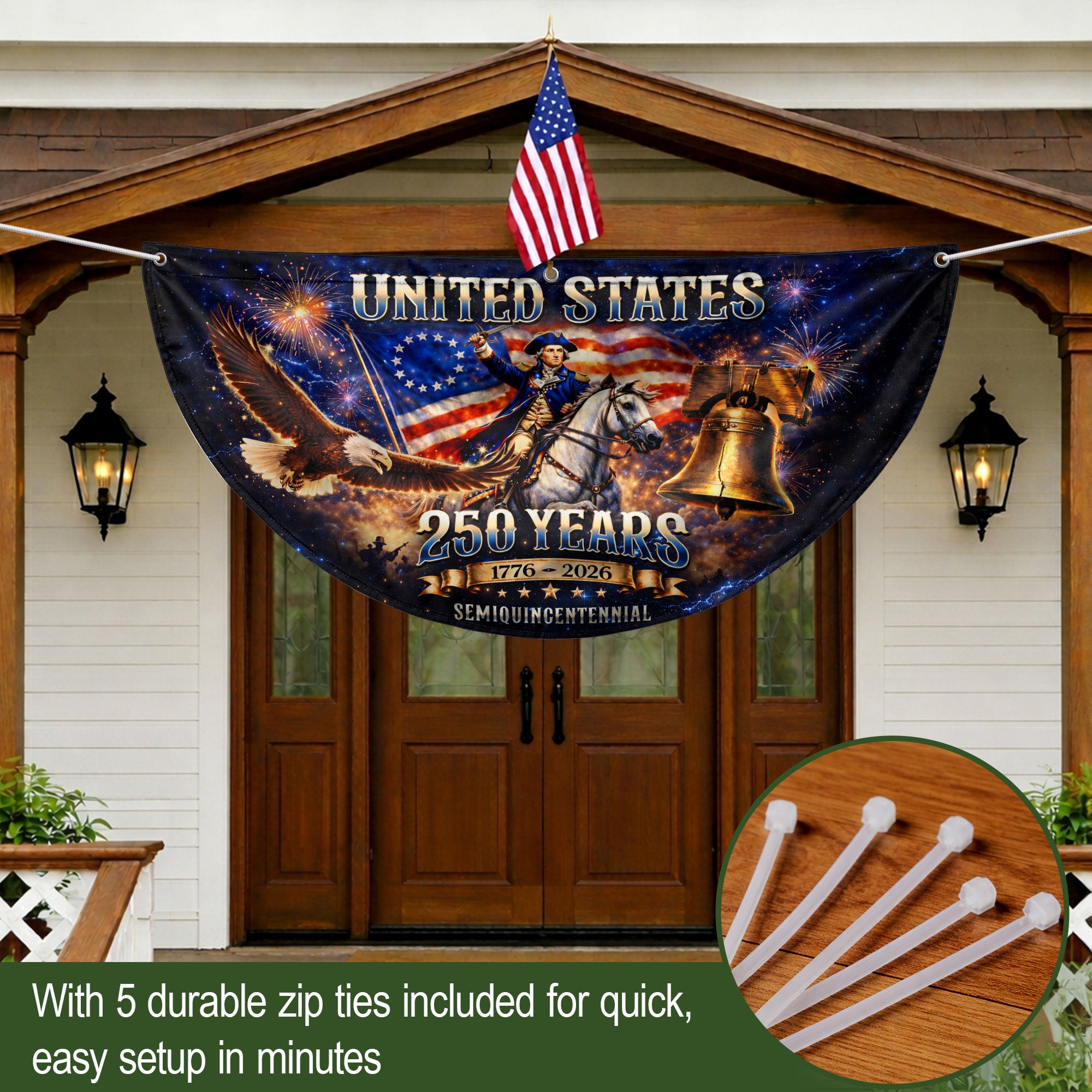 USA 250 Years Fence Flag 1776-2026 George Washington Eagle Patriotic