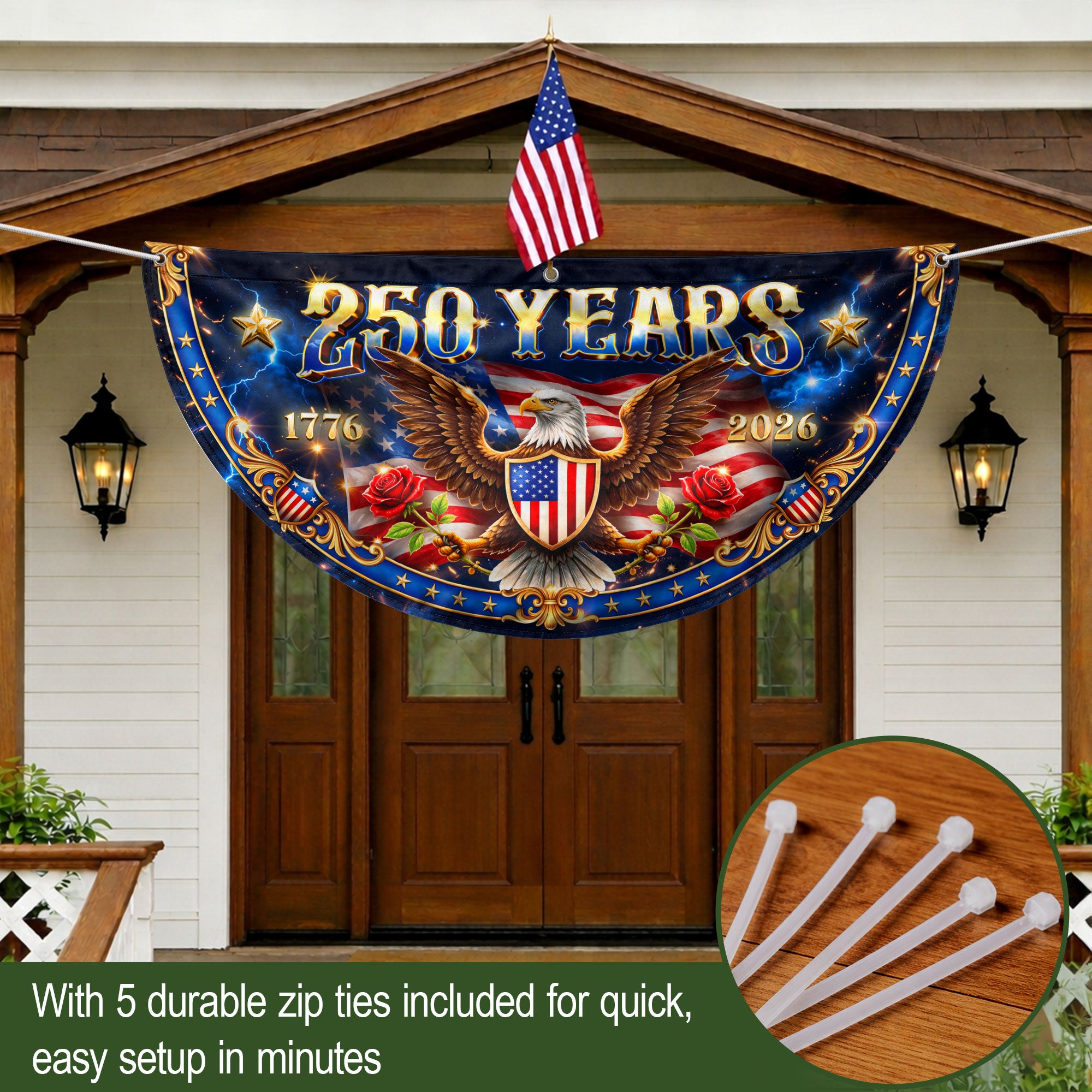 250 Years USA Fence Flag 1776-2026 Patriotic Eagle Shield Banner