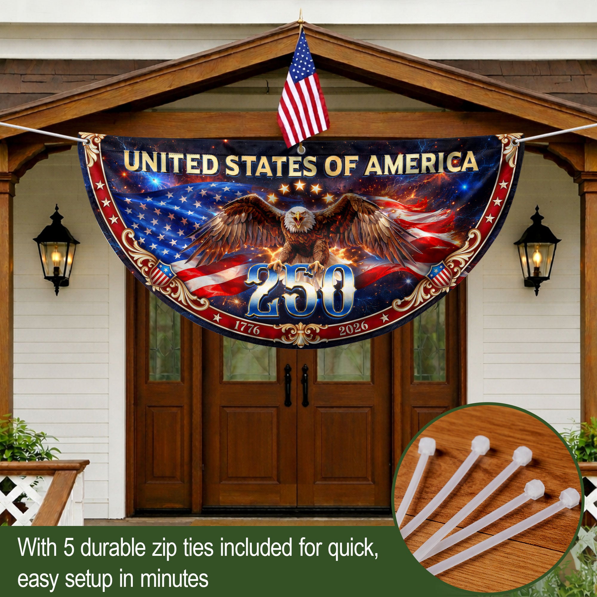 United States 250 Years Fence Flag 1776-2026 Patriotic Eagle Outdoor Banner Decoration