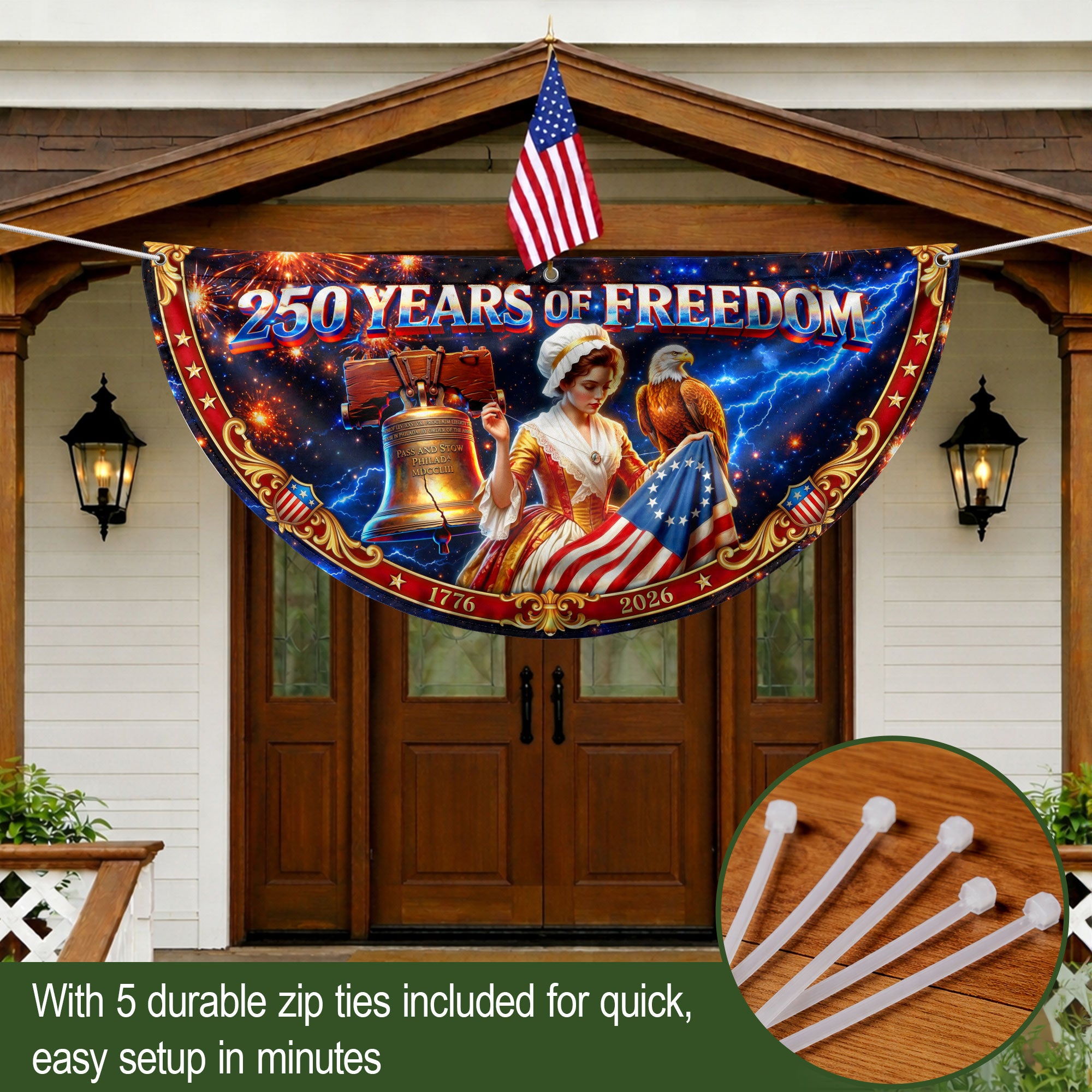 250 Years United States Fence Flag 1776-2026 Patriotic Lady Liberty