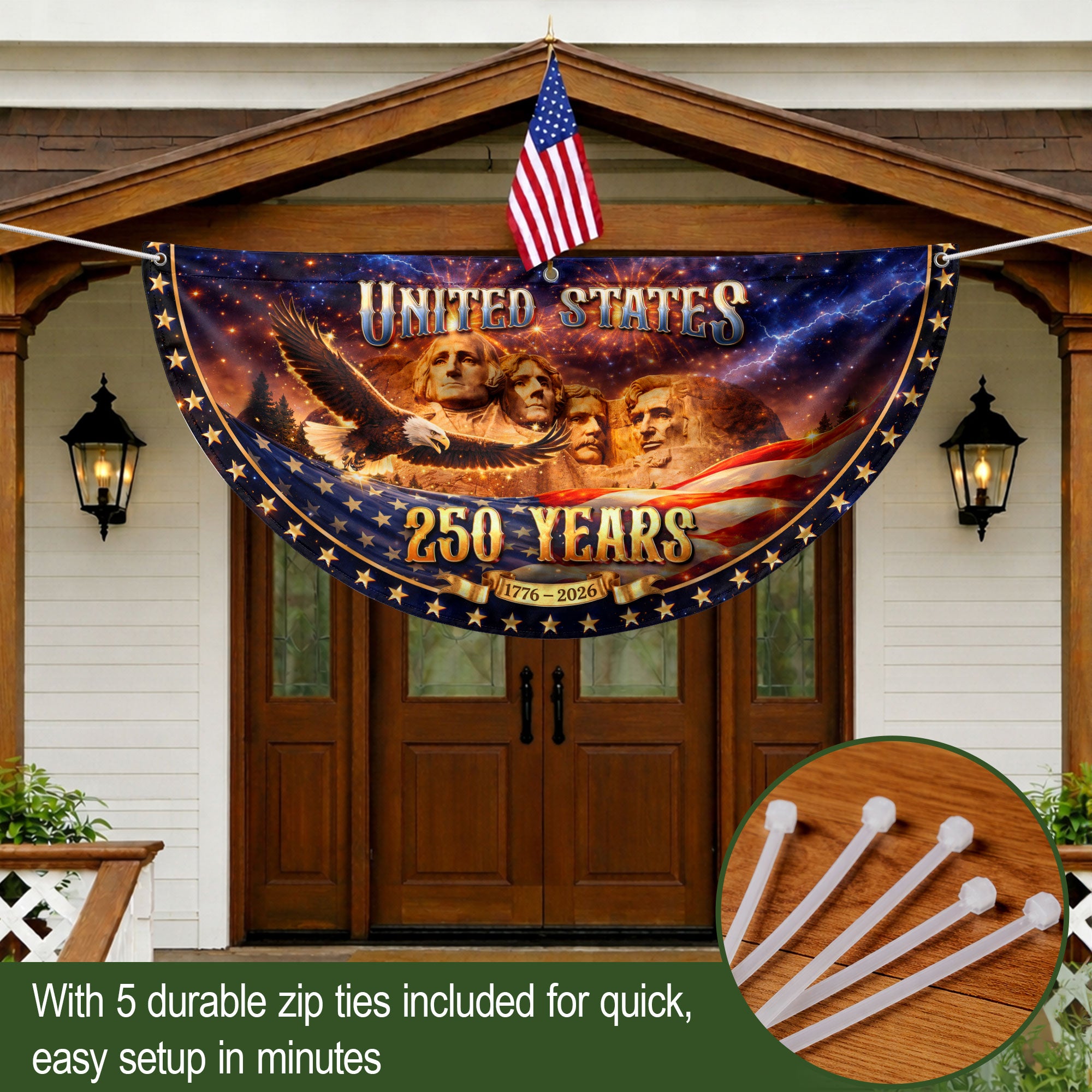 Mount Rushmore 250 Years United States Fence Flag 1776-2026 Patriotic Outdoor Banner