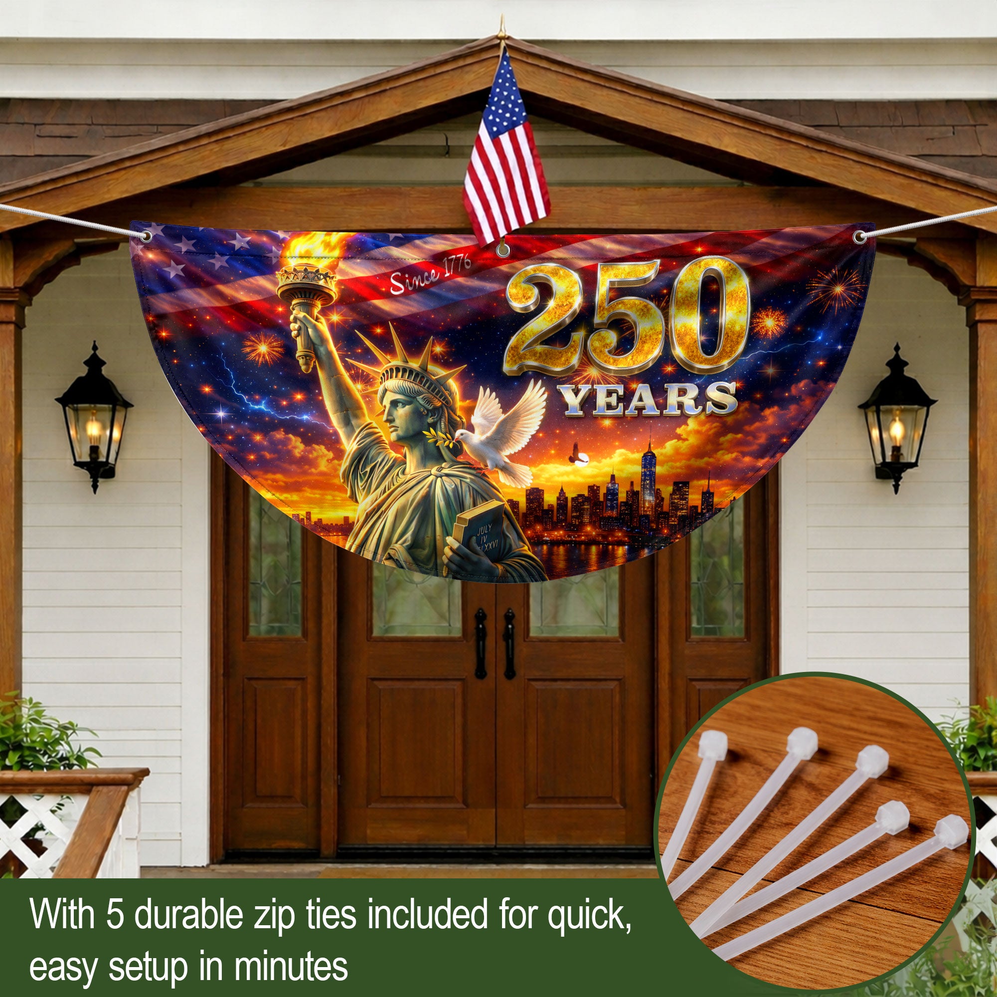 Statue of Liberty 250 Years United States Fence Flag 1776-2026 Patriotic Outdoor Banner