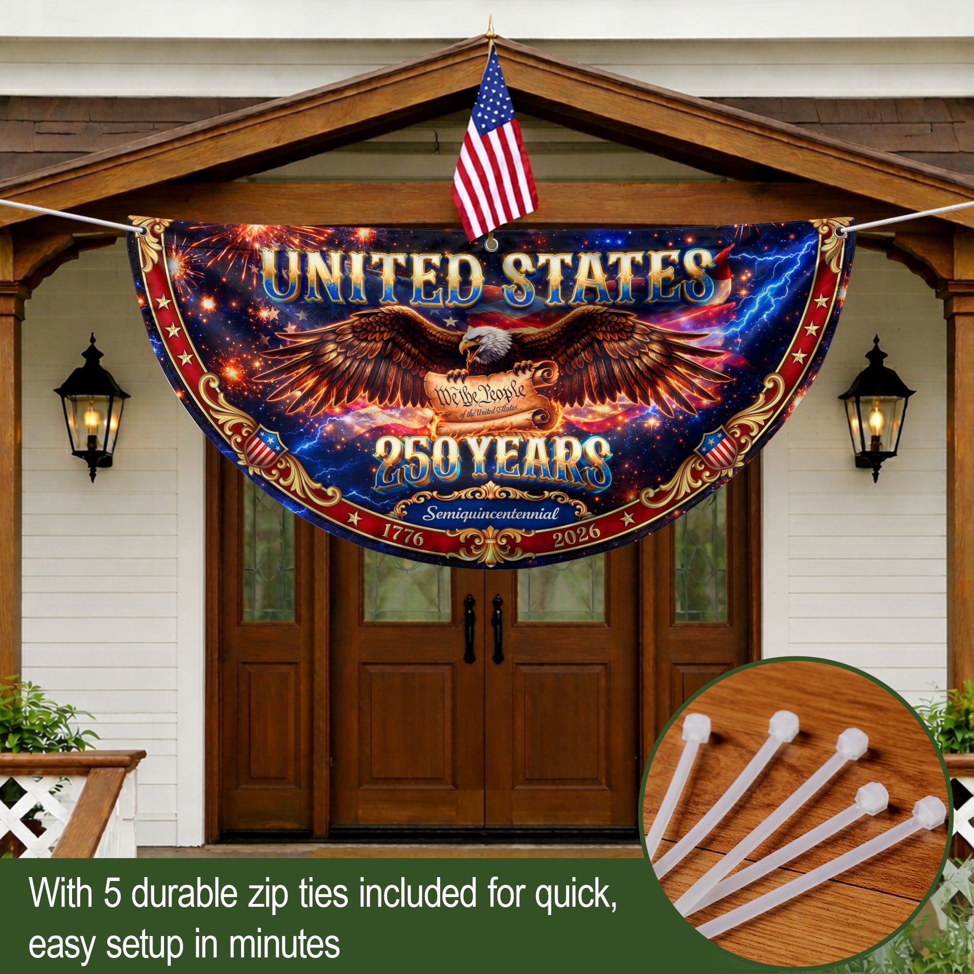 We the People 250 Years United States Fence Flag 1776-2026 Patriotic Eagle Banner